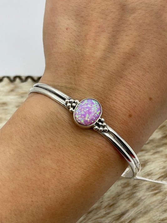 5 1/4"-6 1/2" Pinky/Purple Opal Oval Cuff by Judy Largo, Navajo