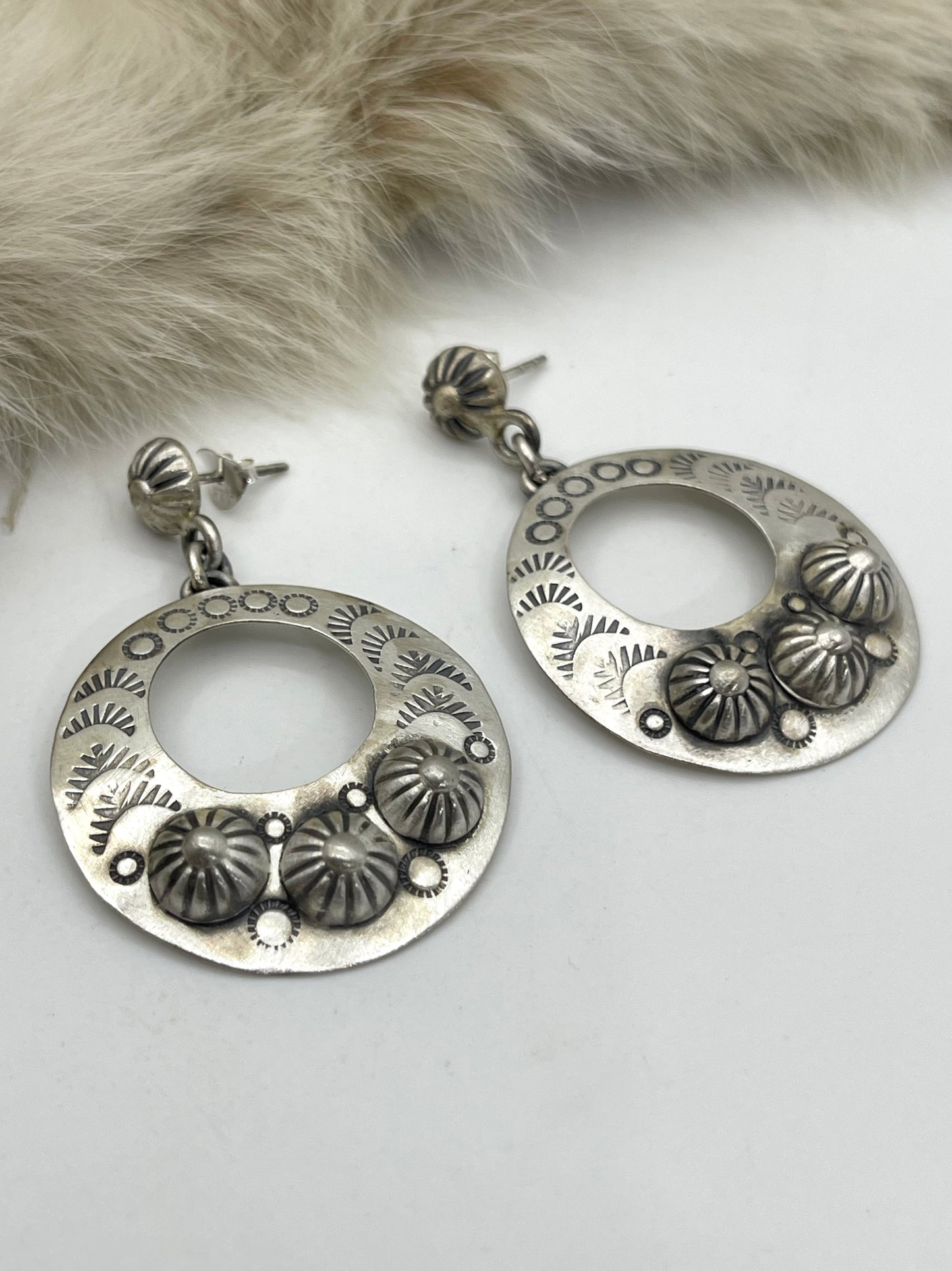 Silver Post Circle Dangle Earrings