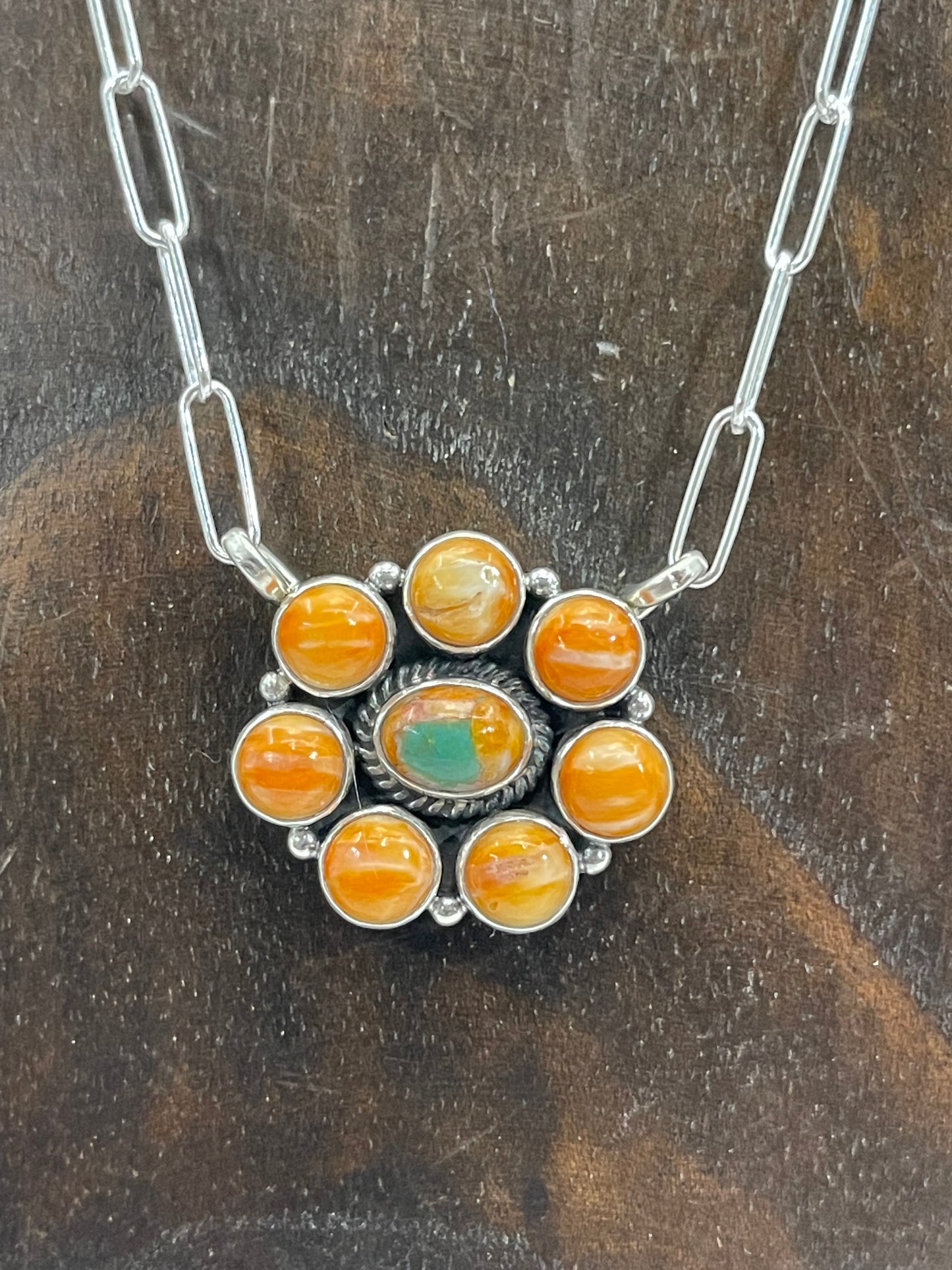 18" Orange Spiny and Orange Crush Cluster Necklace