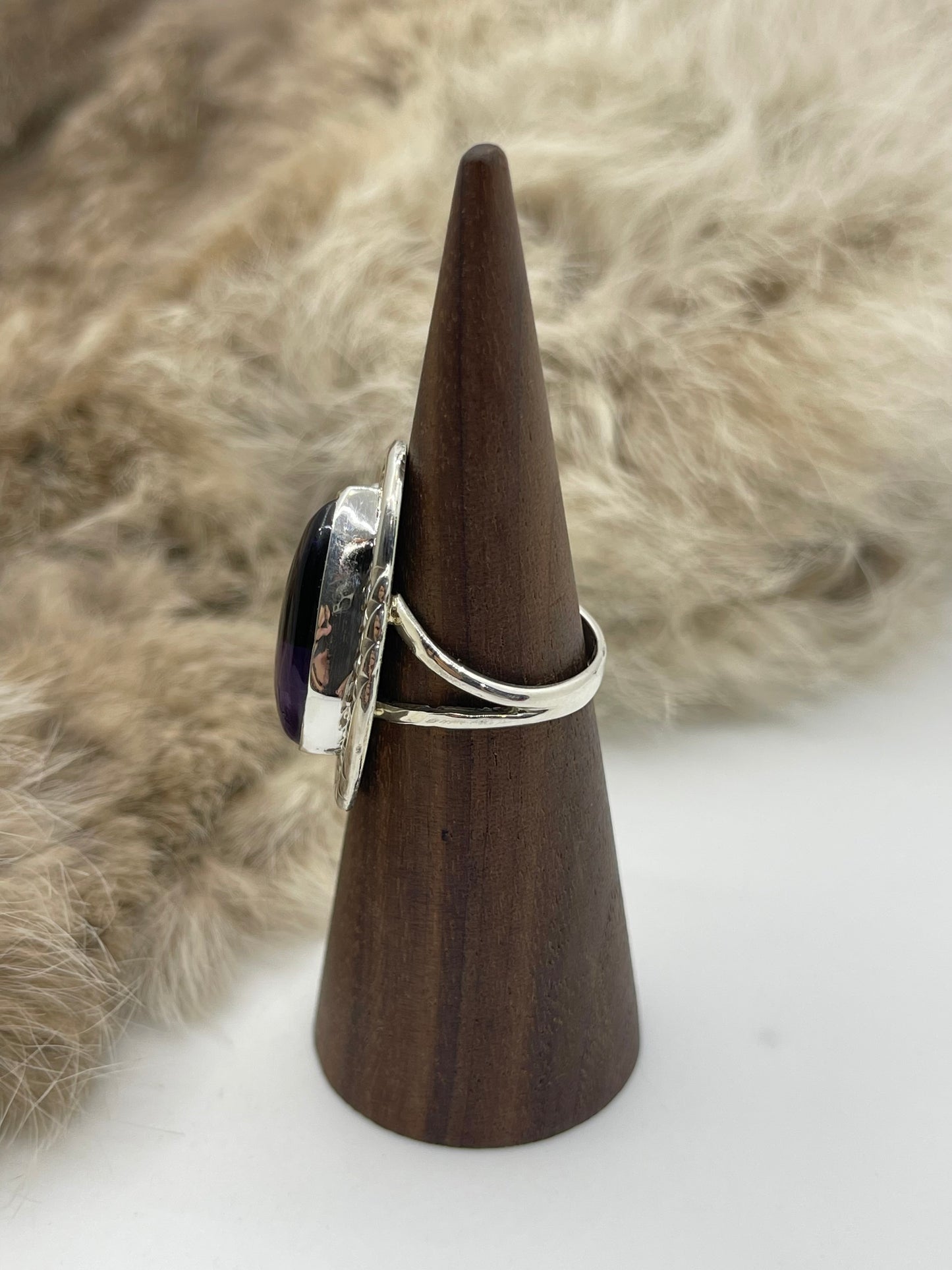 7.0 Amethyst Teardrop Shape Ring by Ray Tom, Navajo