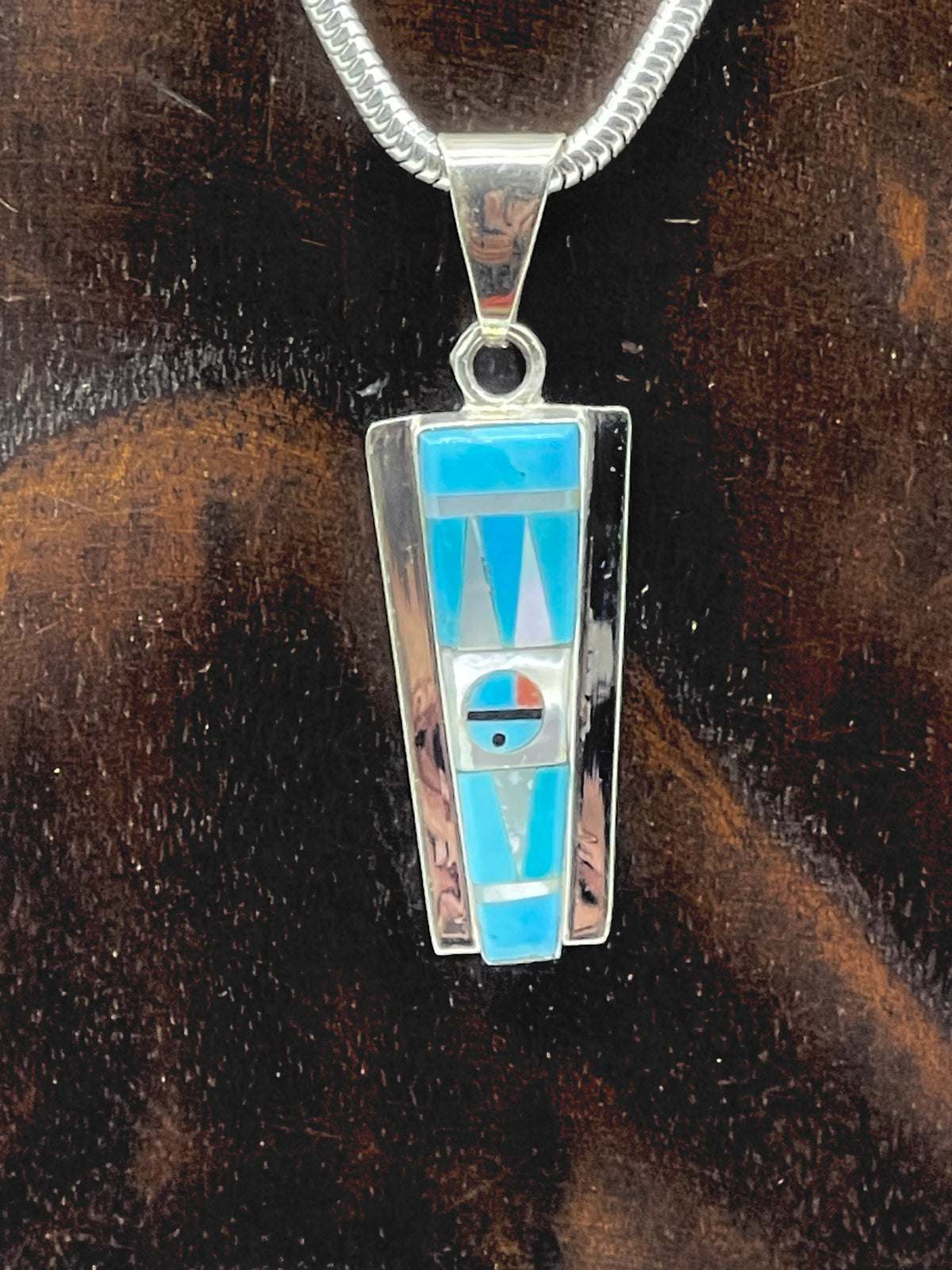 16" Necklace Inlay Sunface Pendant 4.3mm Bail by Patty Edaakie, Zuni