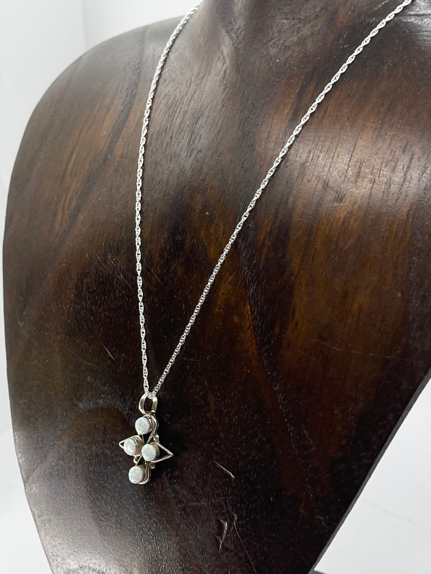 16" 4 Stone White Opal Necklace by Alvinia Lalio, Zuni