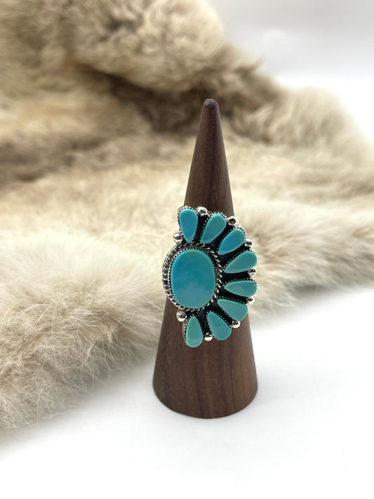 8.0 Half Cluster Turquoise Ring by Jimmy Garcia, Navajo