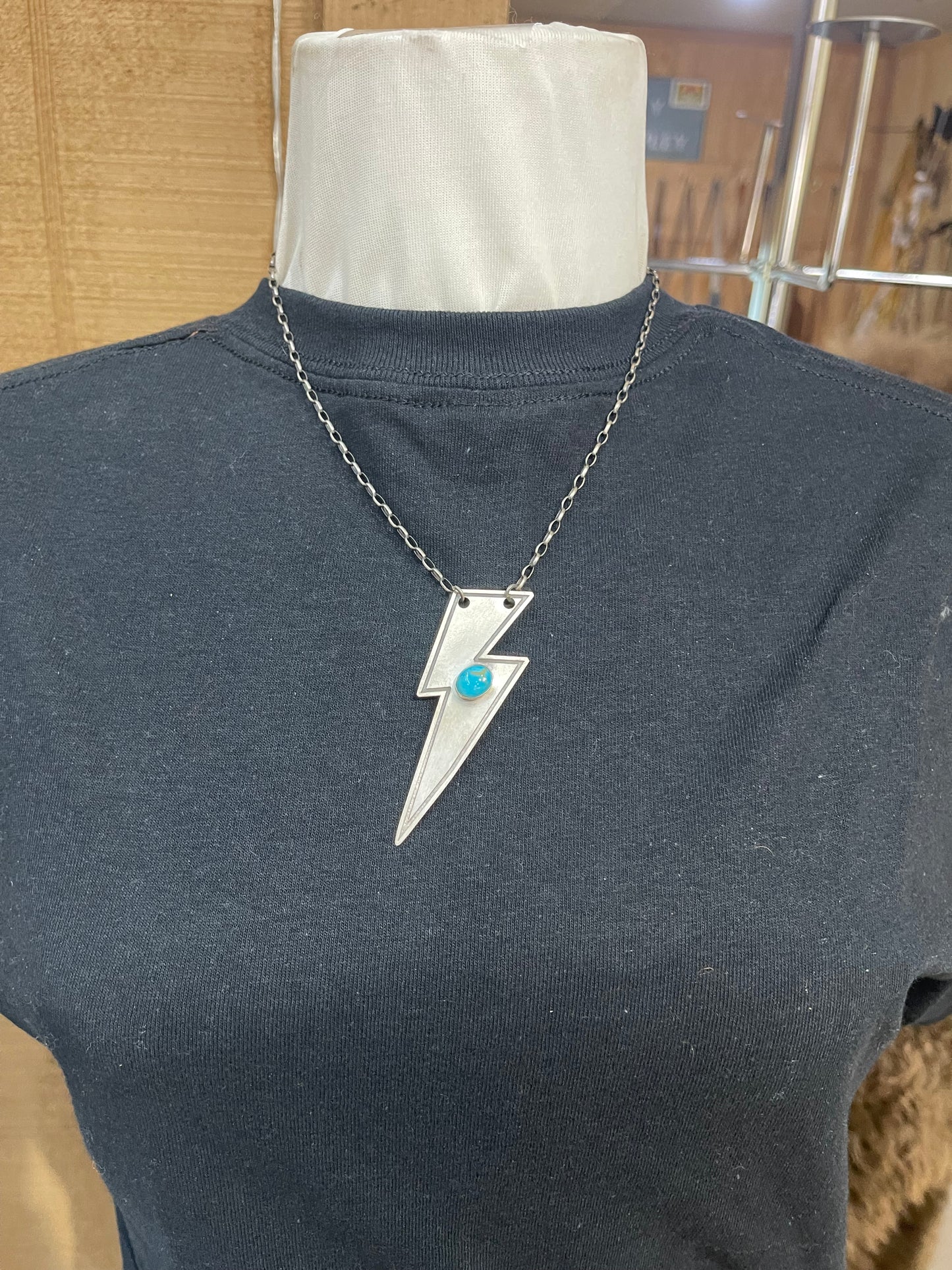 17" Sterling Silver Lighting Bolt Necklace with Sleeping Beauty Turquoise