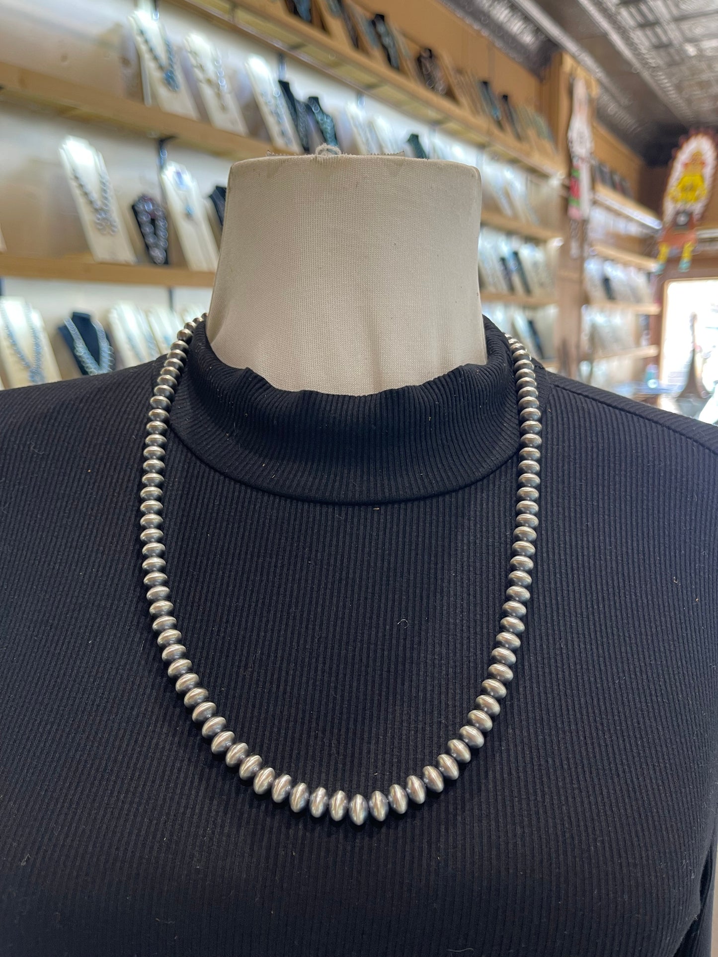 24" 8mm Handmade Navajo Pearls by Bryannen Halwood, Navajo