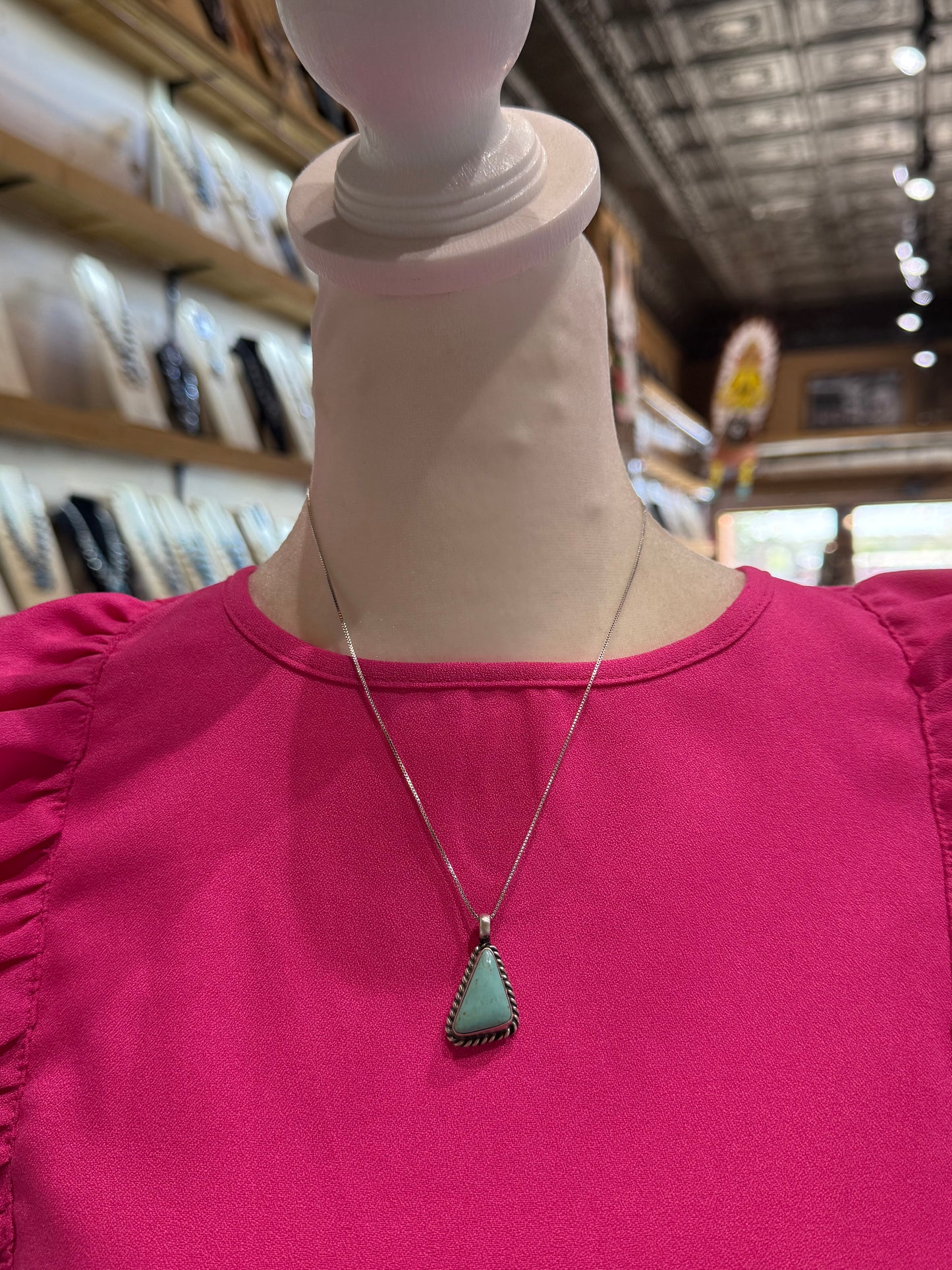 Kingman Turquoise Pendant on 18" Chain by Johnny Dixon, Navajo