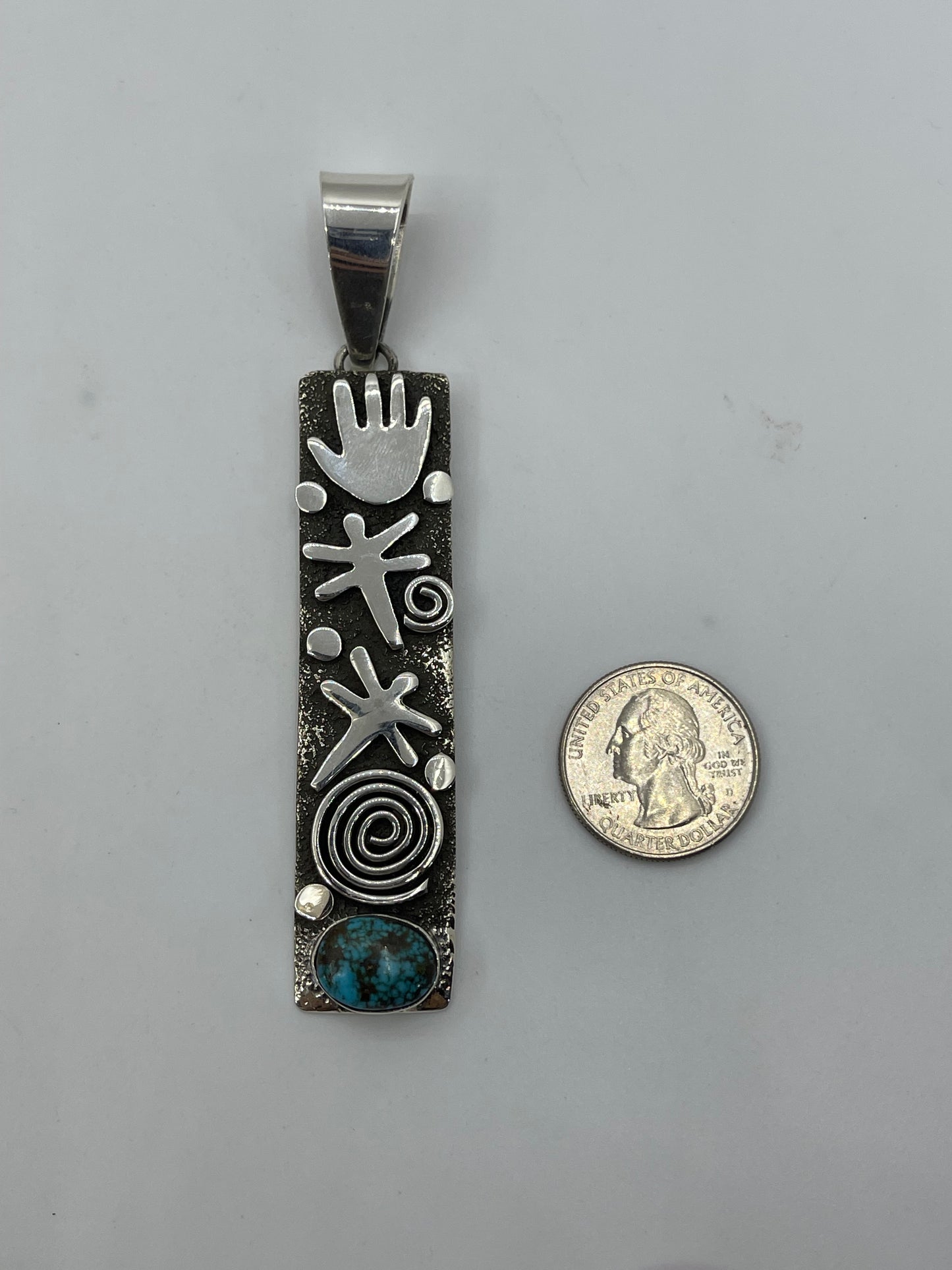 Long Rectangle Pendant with High Grade Kingman Web Turquoise by Alex Sanchez, Navajo