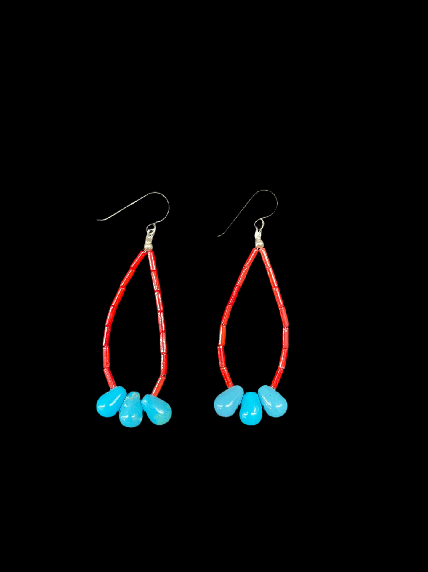 Red Coral Beads and Turquoise Nugget Dangle Earrings