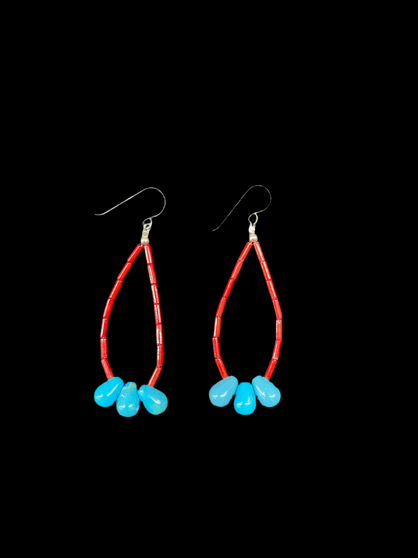 Red Coral and Turquoise Teardrop Dangle Earrings