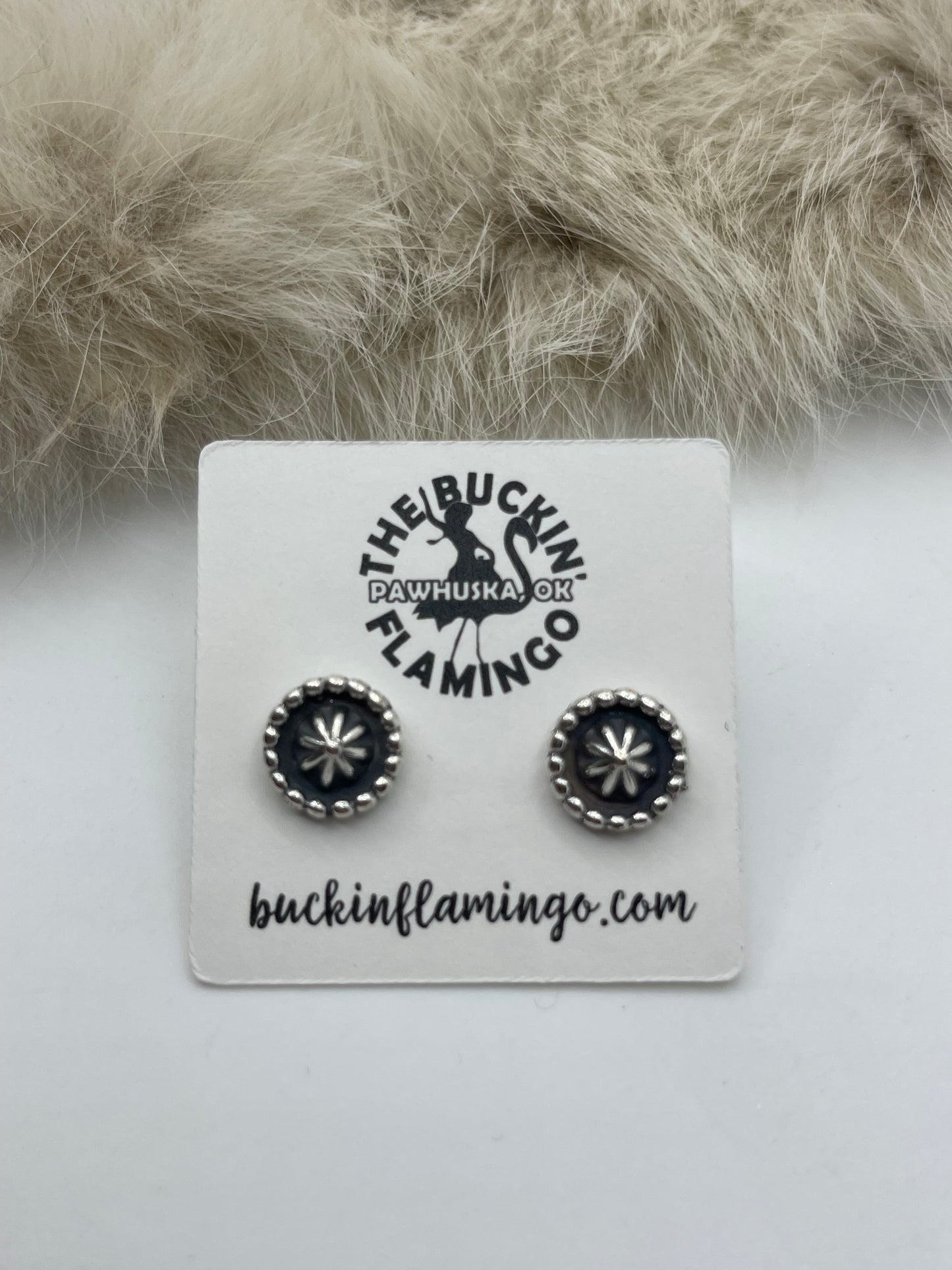 Small Silver Round Star Stud Posts by Louise Joe, Navajo