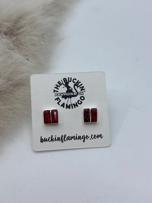 Red Opal Inlay Earrings by Juanita & Wilbert Tucson, Zuni
