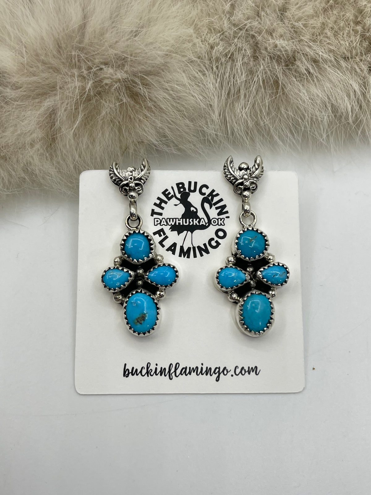 4 Stone Turquoise Dangle Earrings by Barnita Begay, Navajo