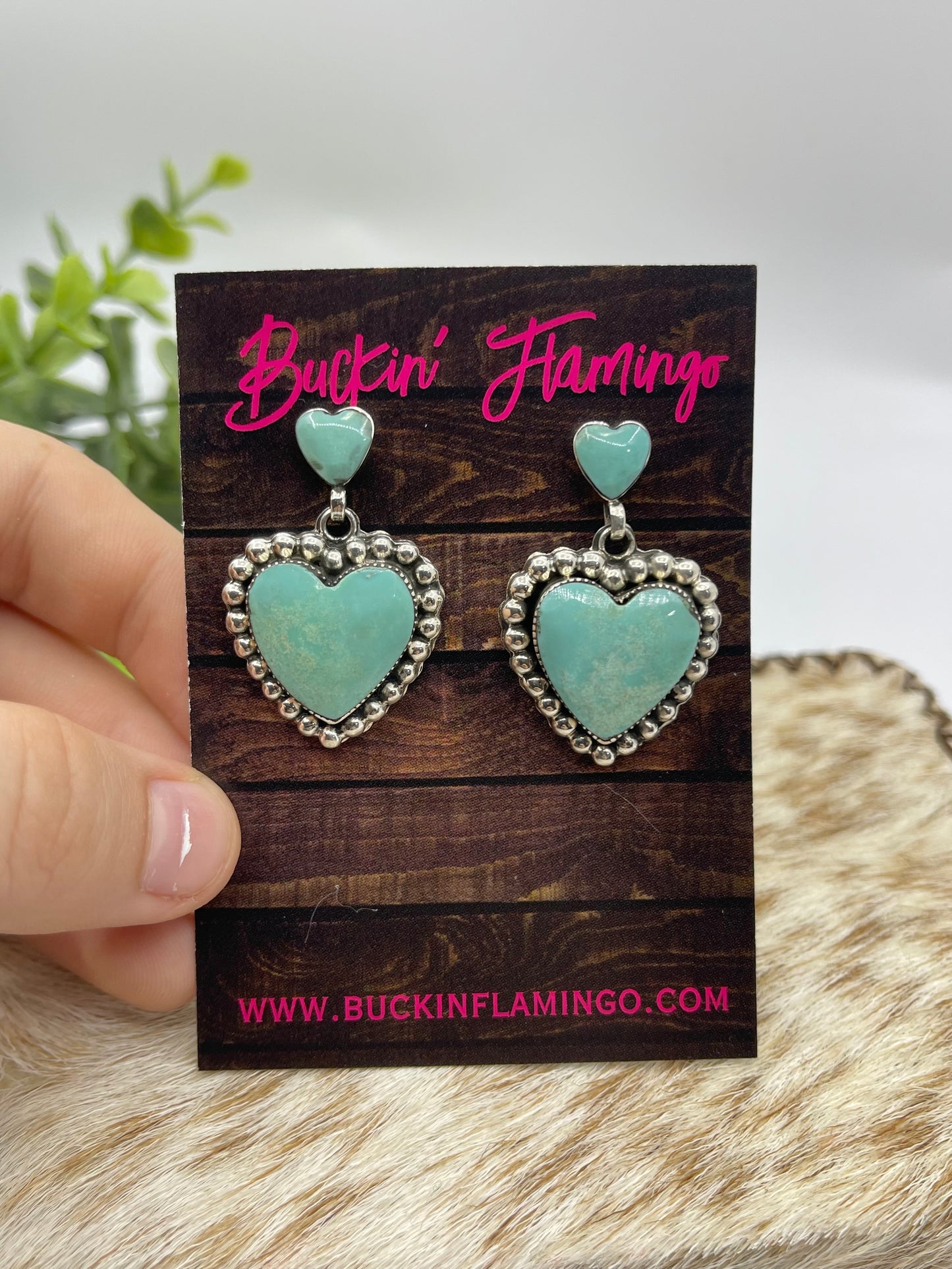 Double Turquoise Heart Post Dangle Earrings