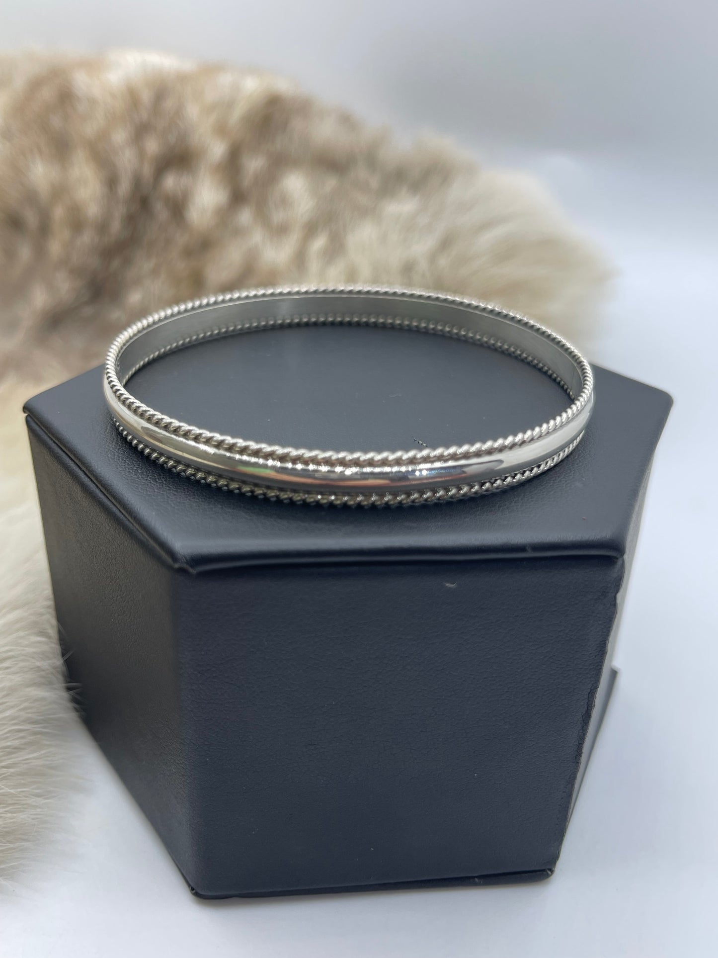 8.25" Silver Bangle by Elaine Tahe, Navajo