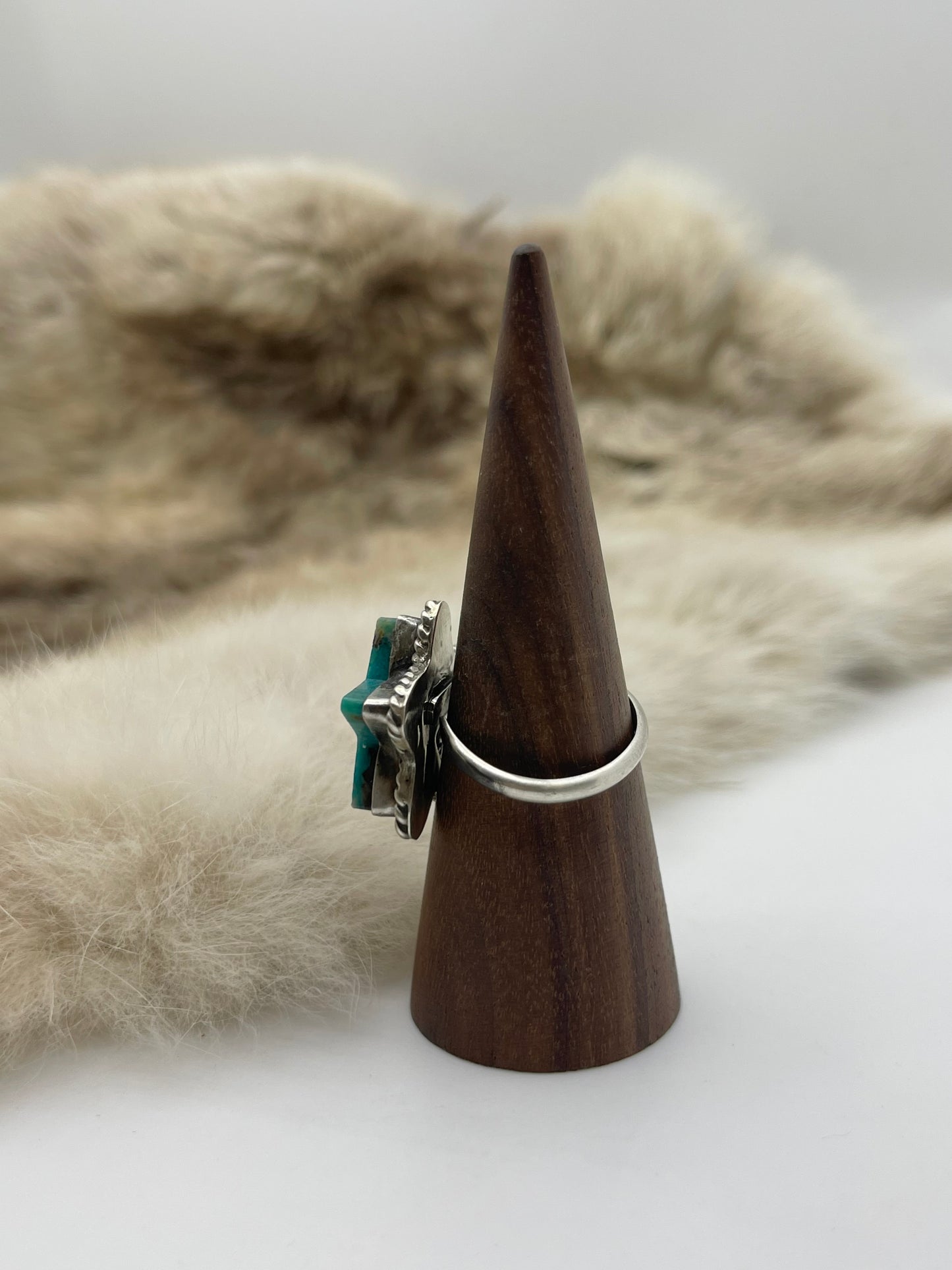 Adjustable Blue/Green Star Ring by Larson Chee, Navajo