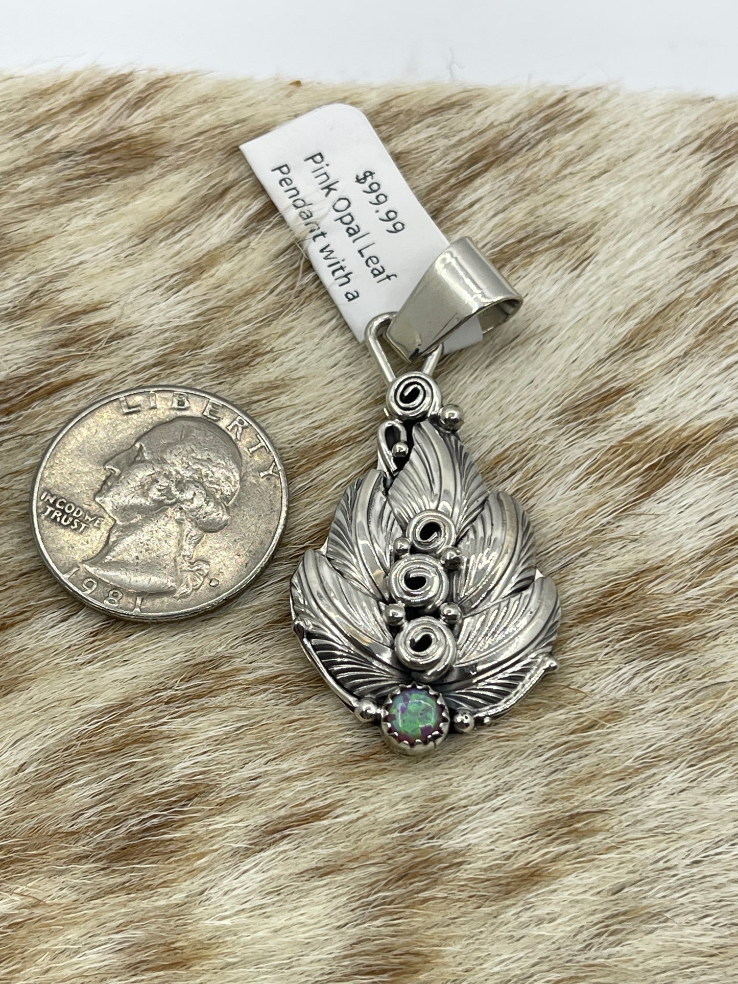Pink Opal Leaf Pendant with a 5.8mm Bale by Darrell Morgan, Navajo