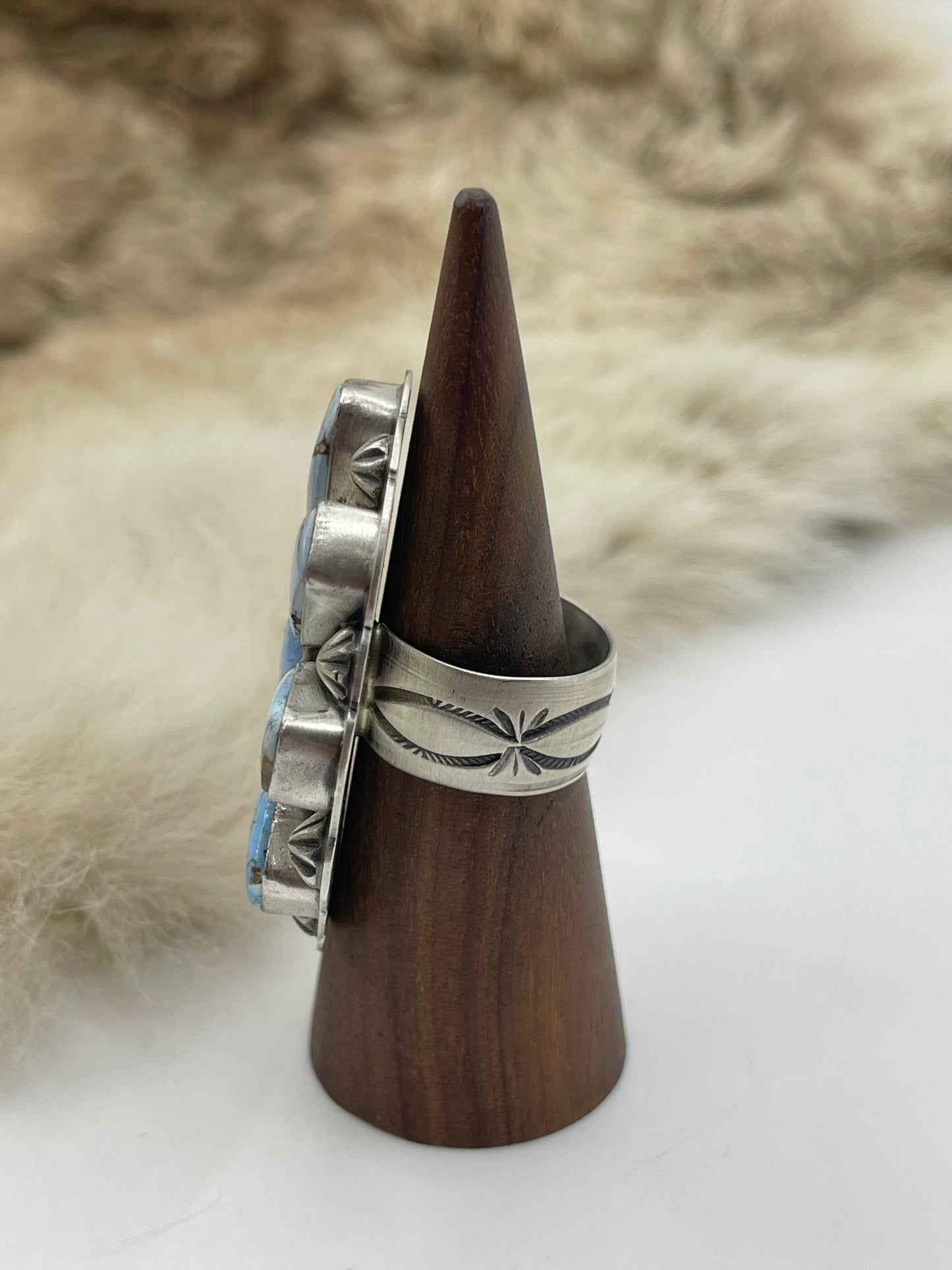 Adjustable (6.0-10.0) Golden Hills Turquoise Cluster Ring by Gabby Jurado, Mexican