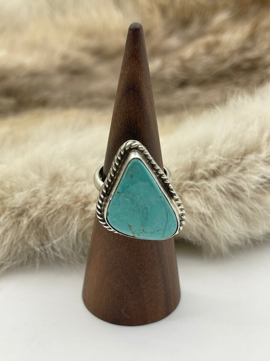Adjustable 6.0-10.0 #8 Turquoise Ring by Larson Chee, Navajo