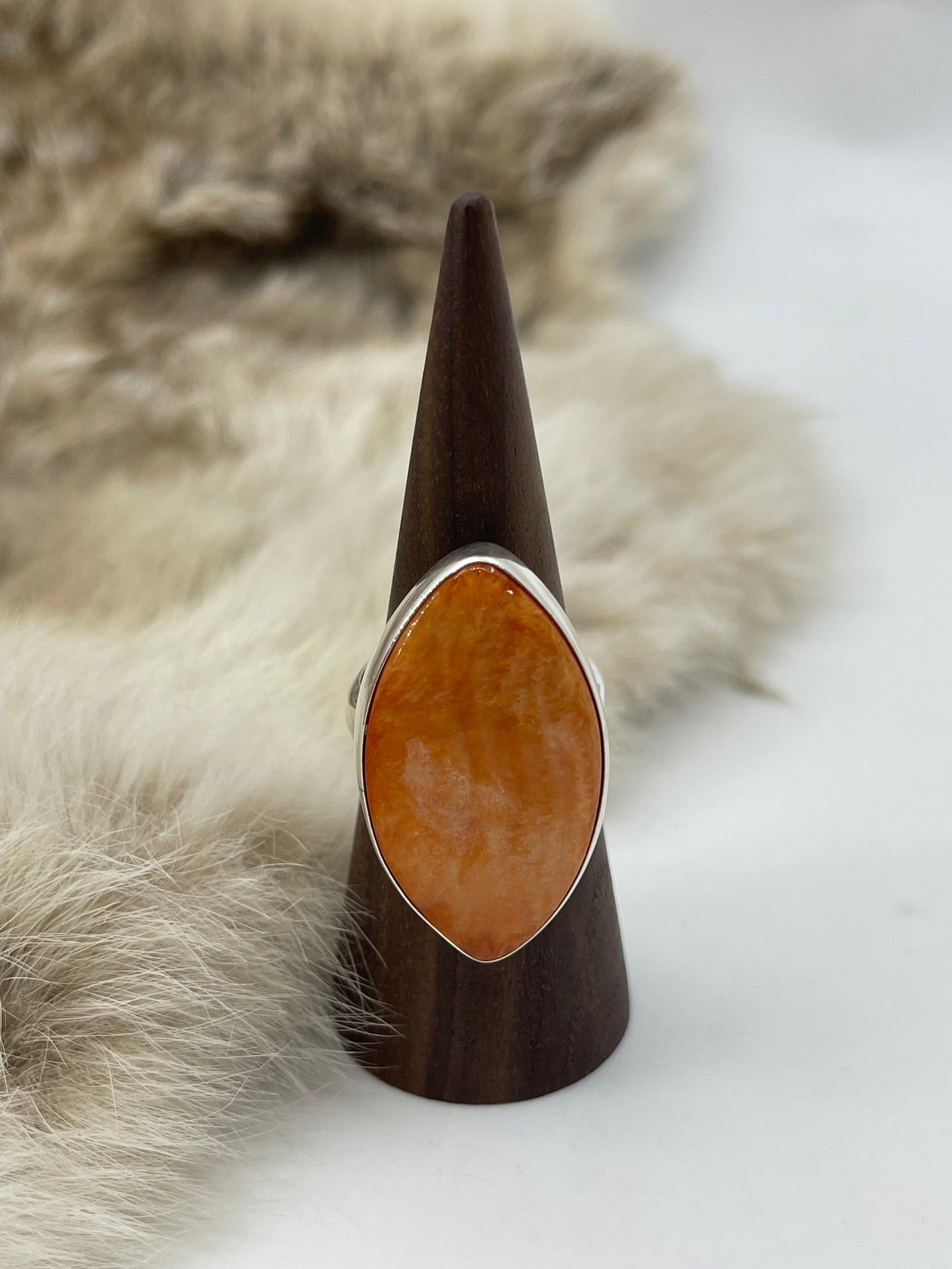 10.0 Orange Spiny Oyster Shell Ring by Lawrence Willie, Navajo