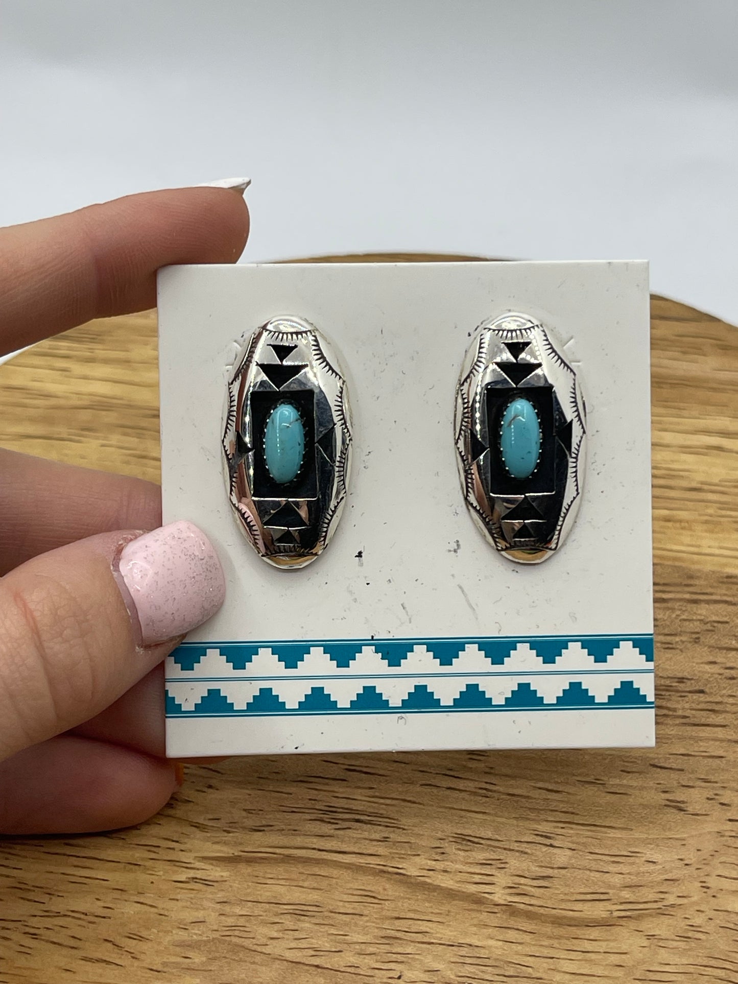 Turquoise Shadowbox Post Earrings by Felix Perry, Navajo