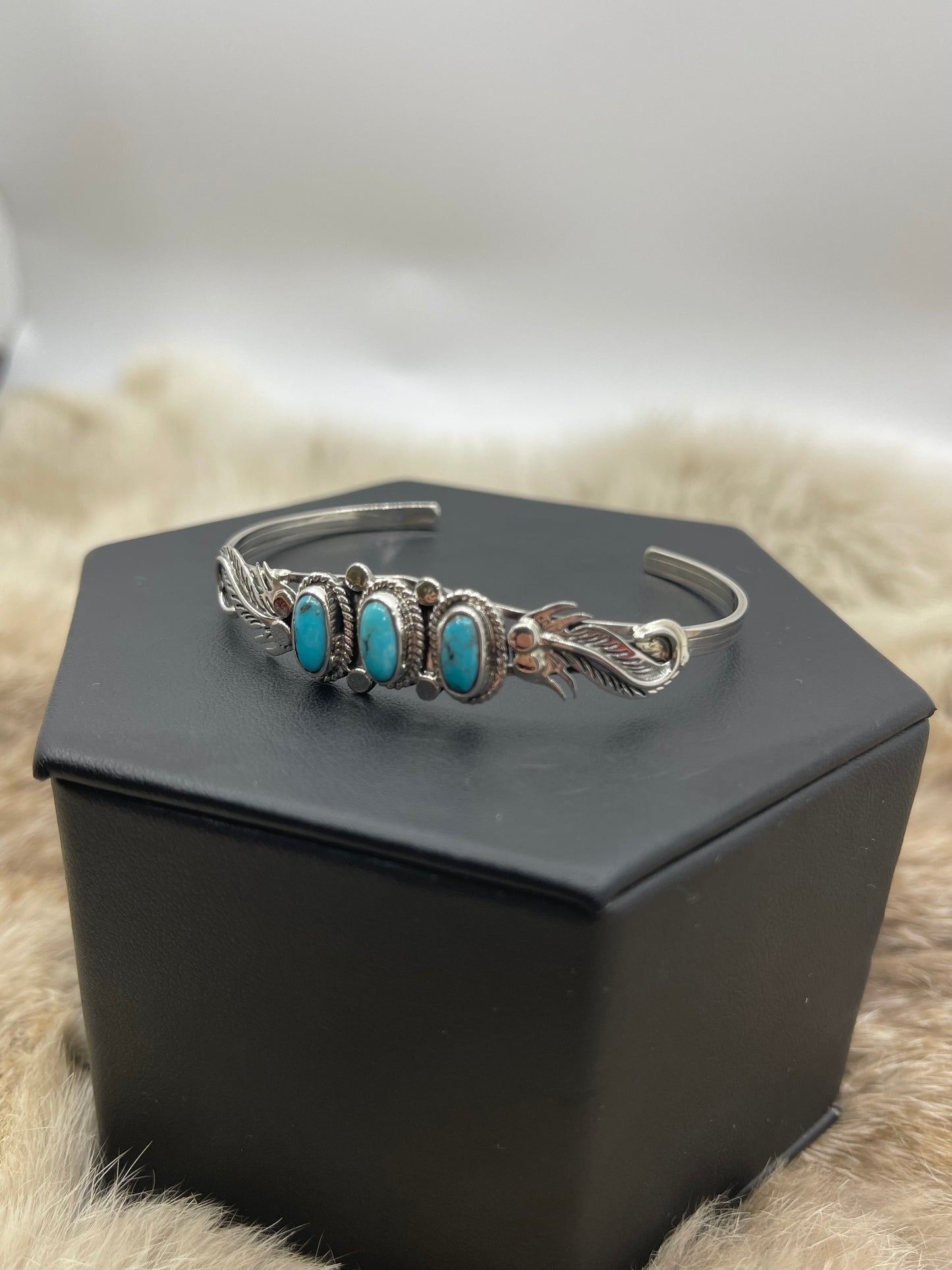 5.5"-7"  3 Stone Turquoise Cuff By Andrew Vandever, Navajo