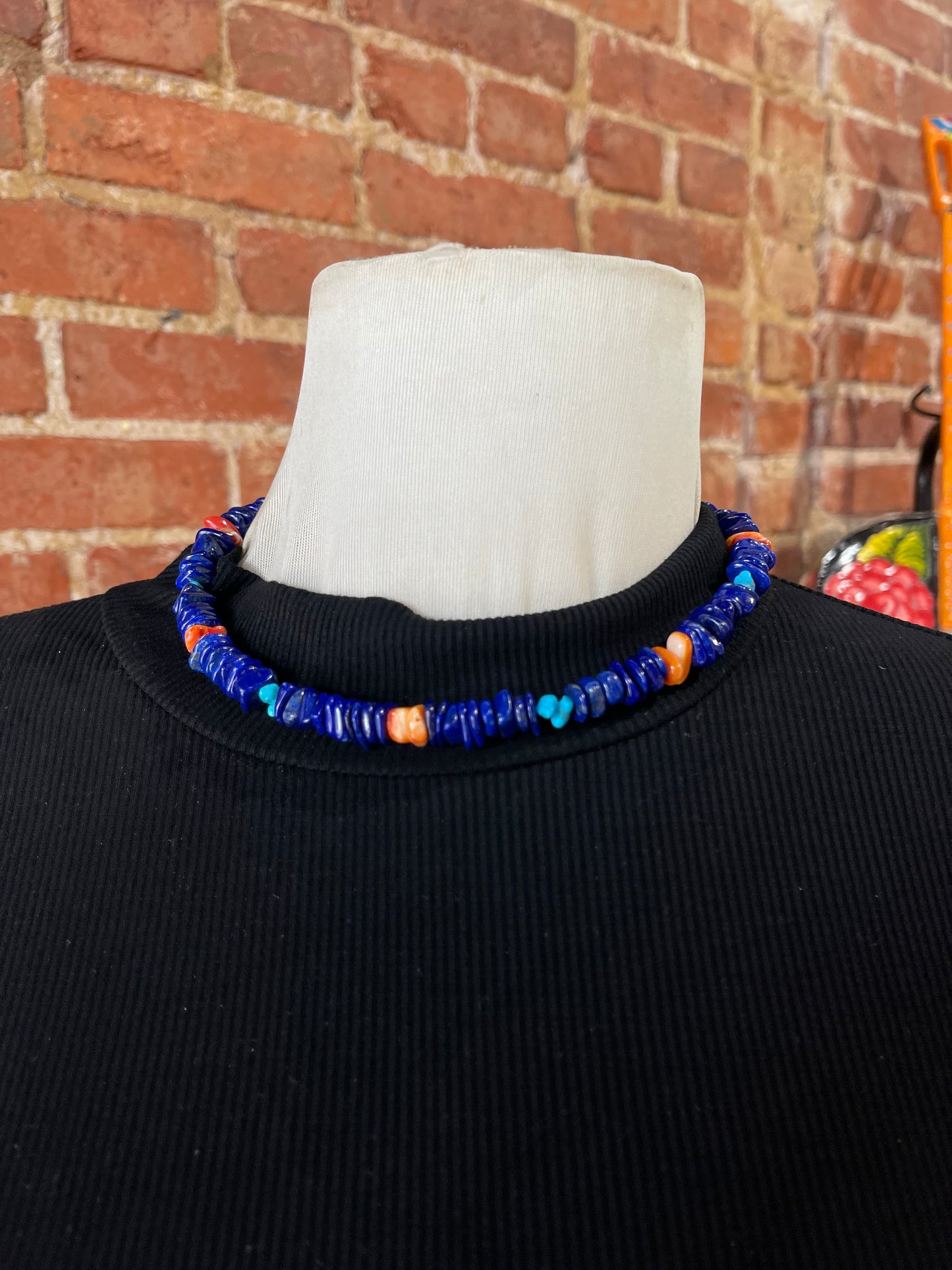 Blue Lapis With Sleeping Beauty and Orange Spiney Memory Wire Necklace