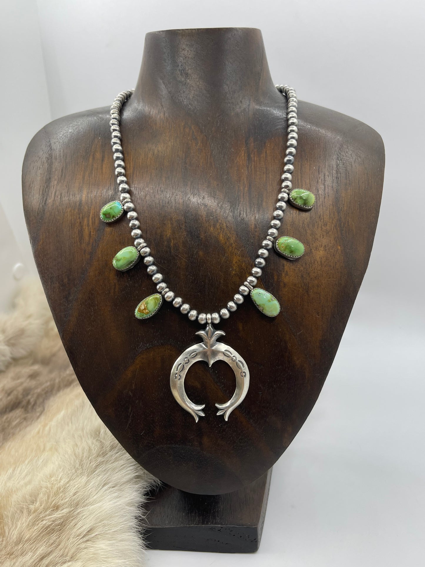 16" Sonoran Gold Turquoise Small Naja Necklace by Letricia Largo, Navajo
