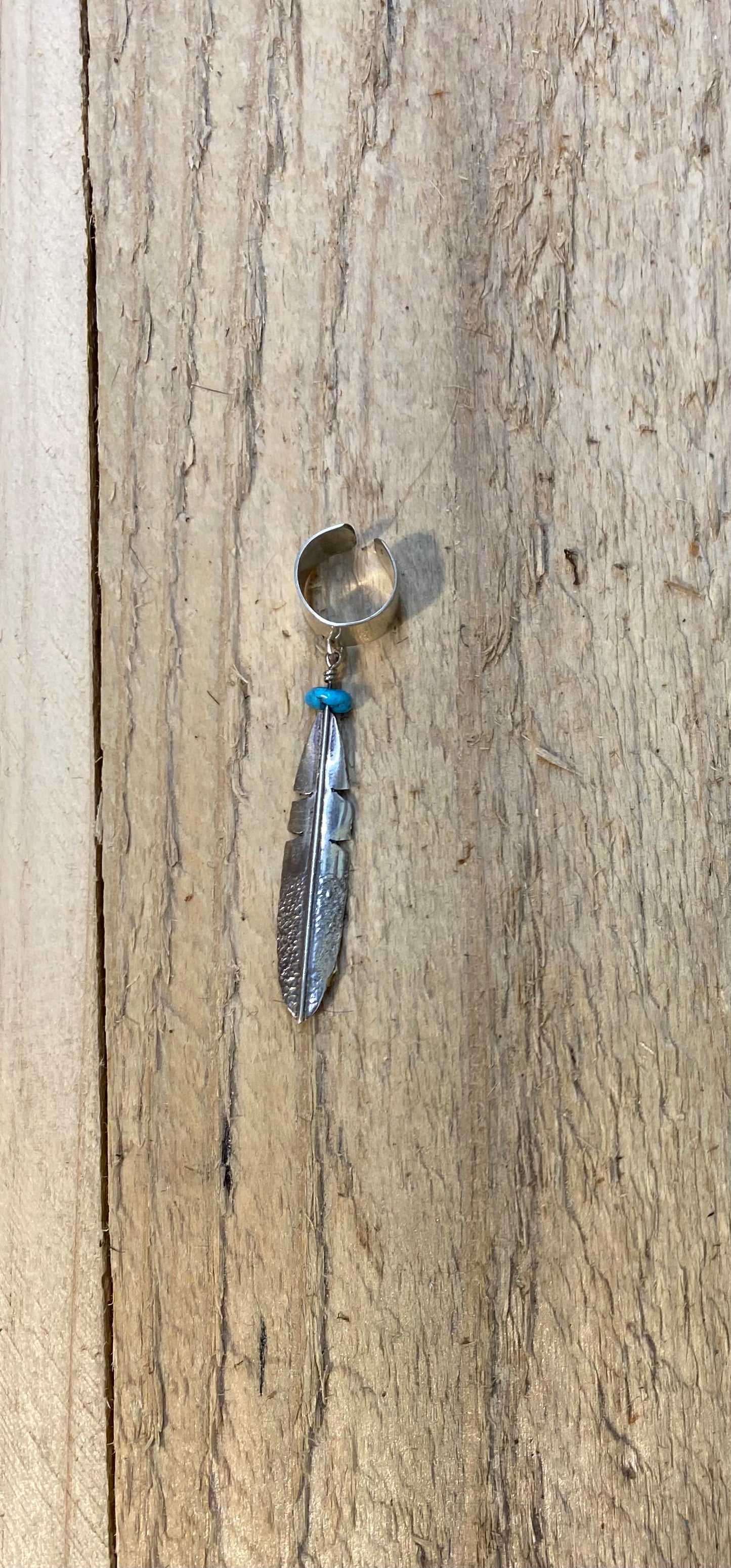 Sterling Silver Feather with Stone Ear Cuff