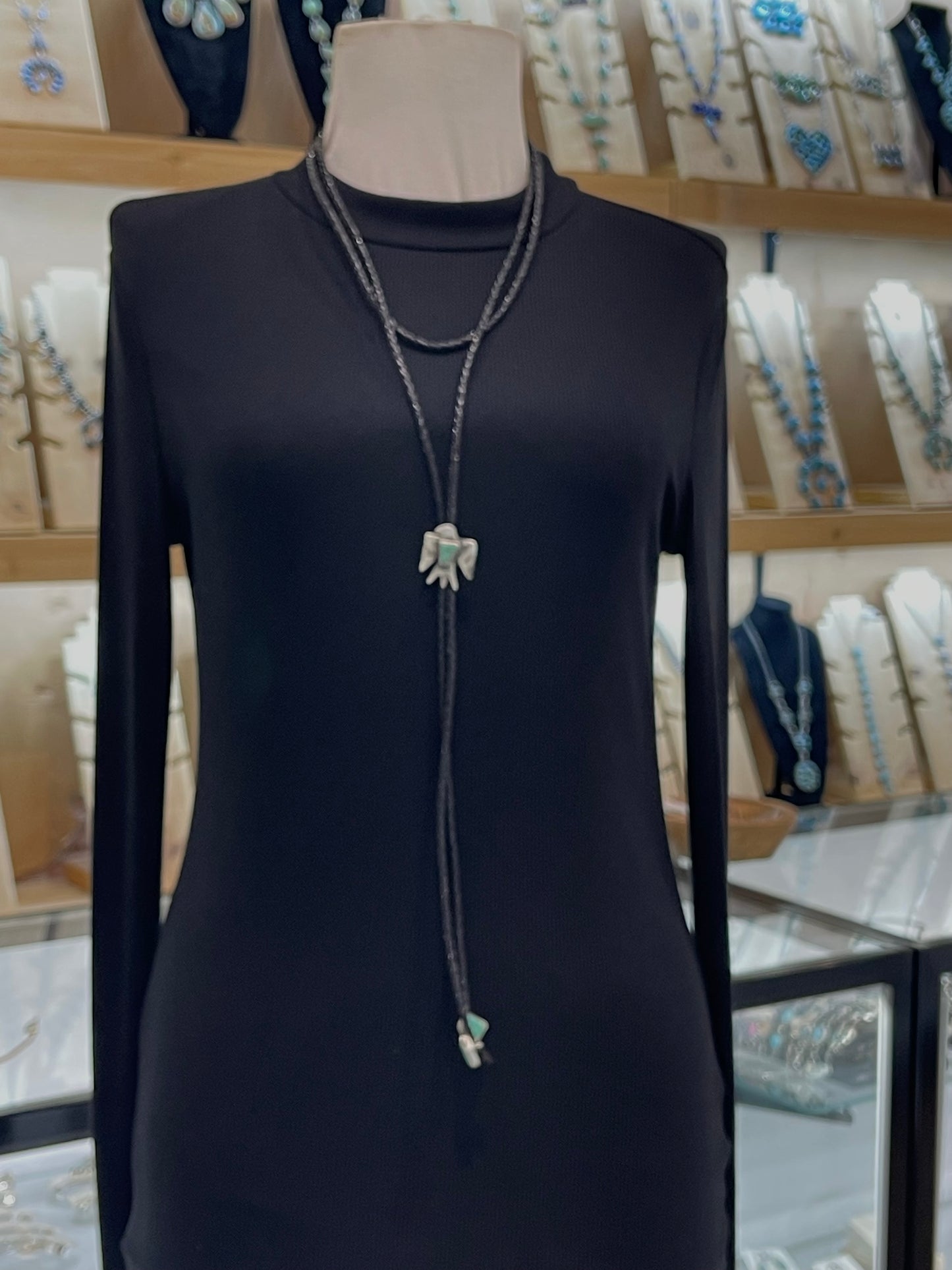 Thunderbird Double Wrap Bolo Tie by Jue Candelaria, Zuni