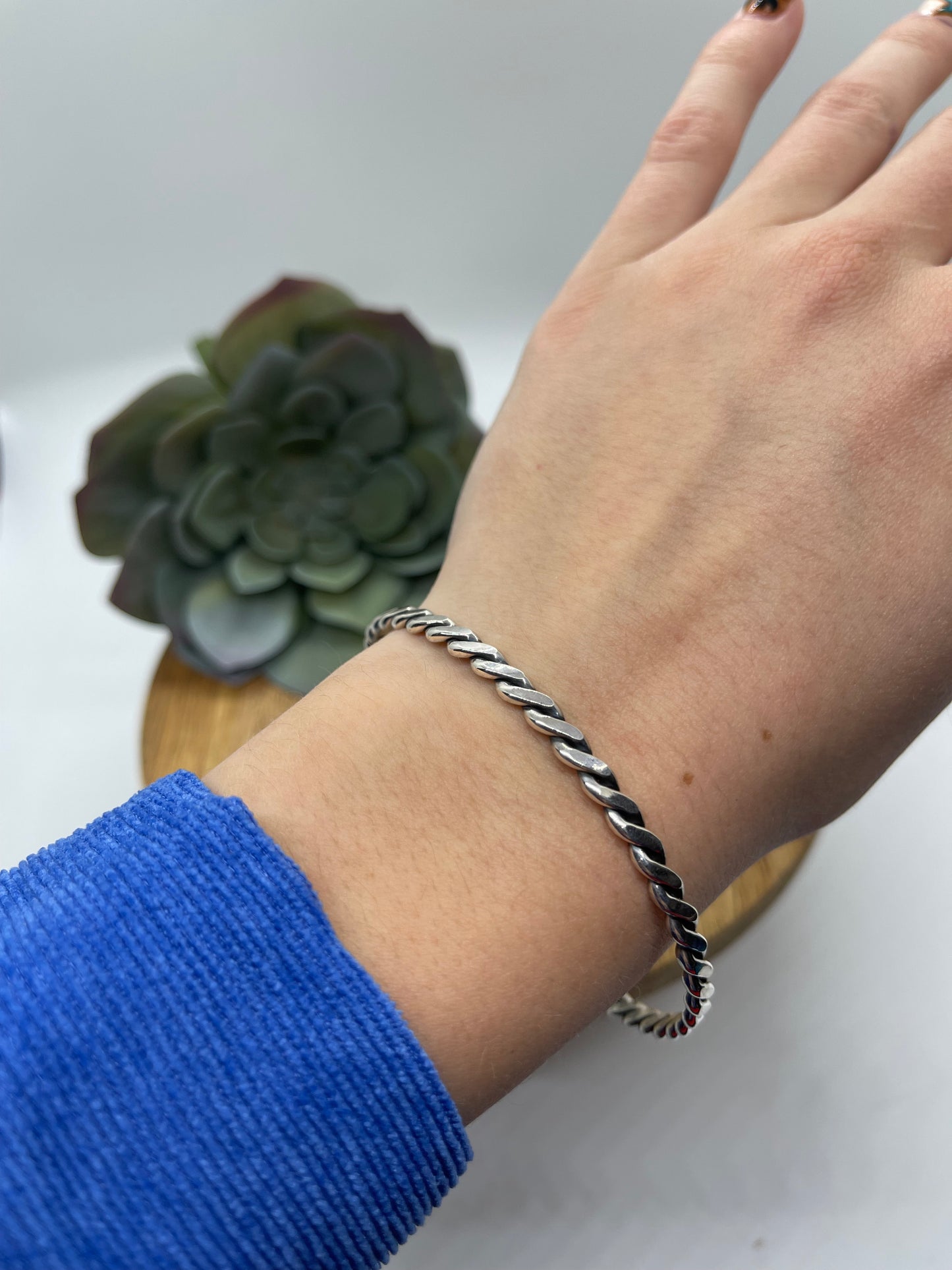 8.25" Sterling Silver Twisted Bangle by Elaine Tahe, Navajo