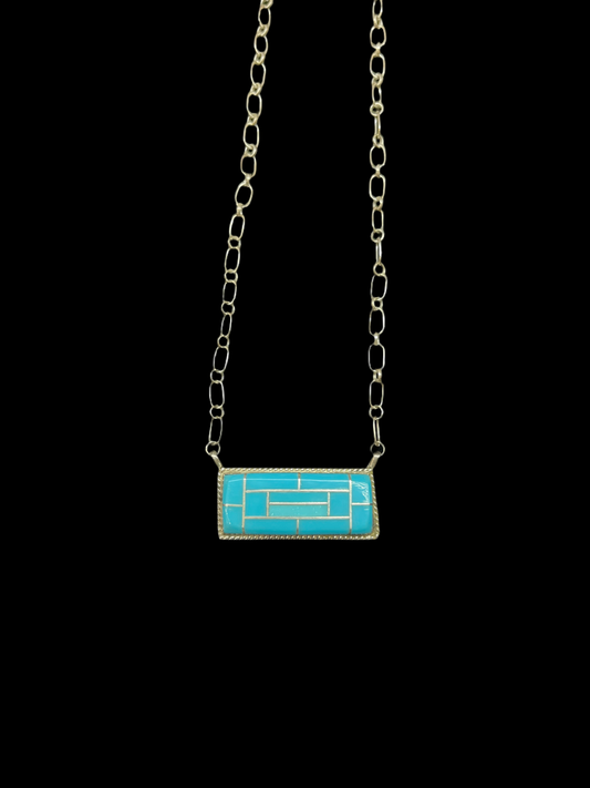 17" Sleeping Beauty  Bar Necklace by Carey Luarkie, Zuni