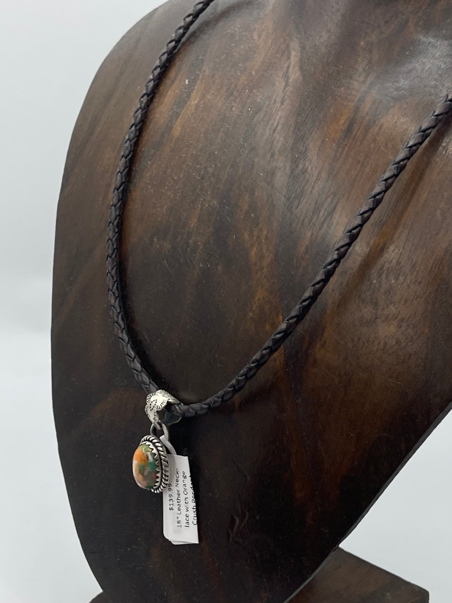 18" Leather Necklace with Orange Crush Pendant