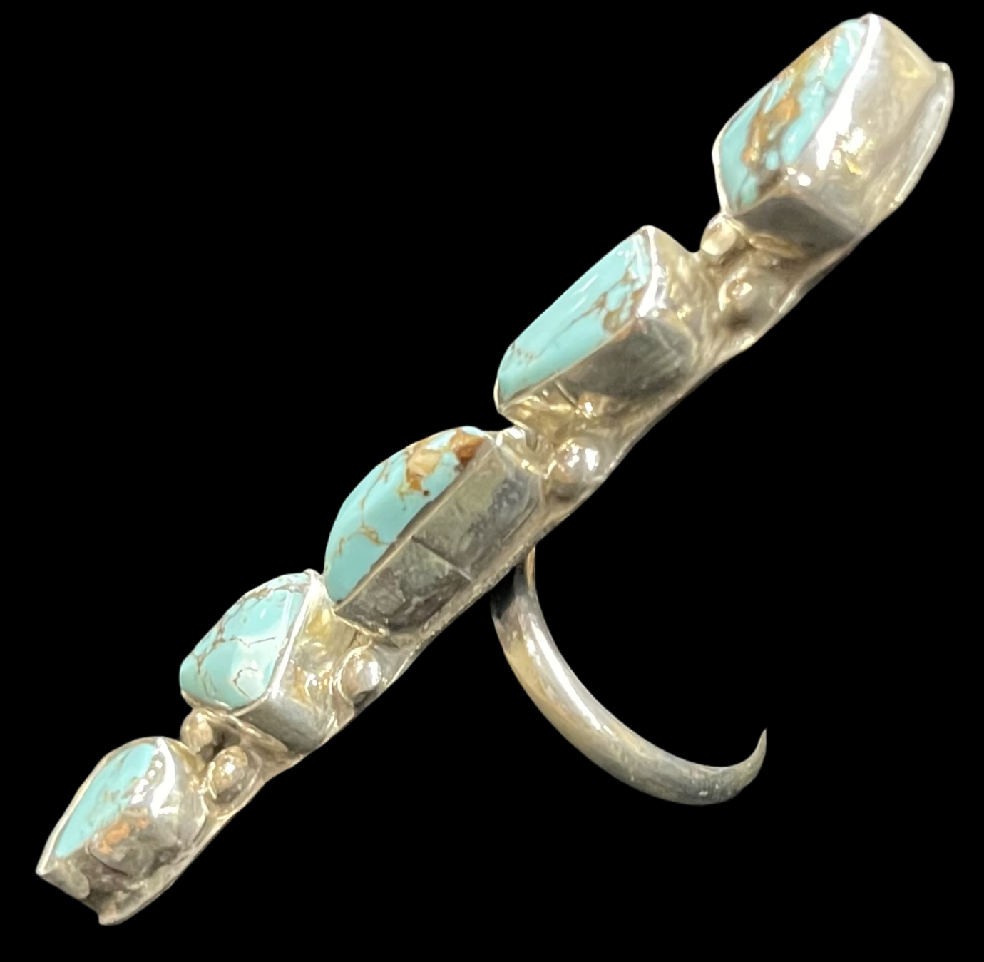 LOT 32 A 11/17 Long Kingman Turquoise Adjustable Ring by Jude Candelaria, Zuni