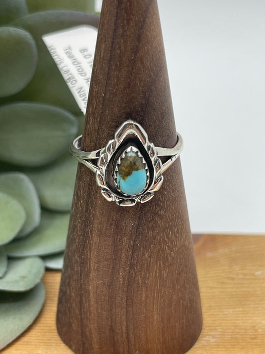 8.0 Turquoise Teardrop Ring by Harris Largo, Navajo