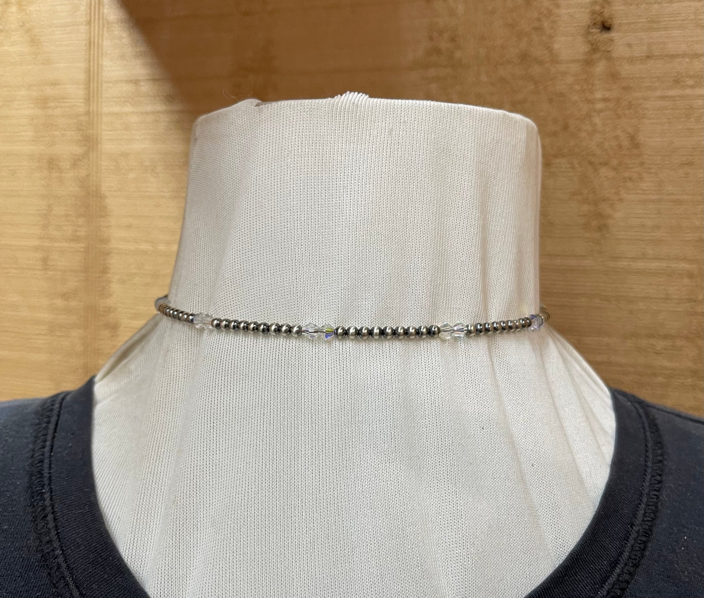 3mm Navajo Pearl and Swarovski Crystal Memory Wire Choker