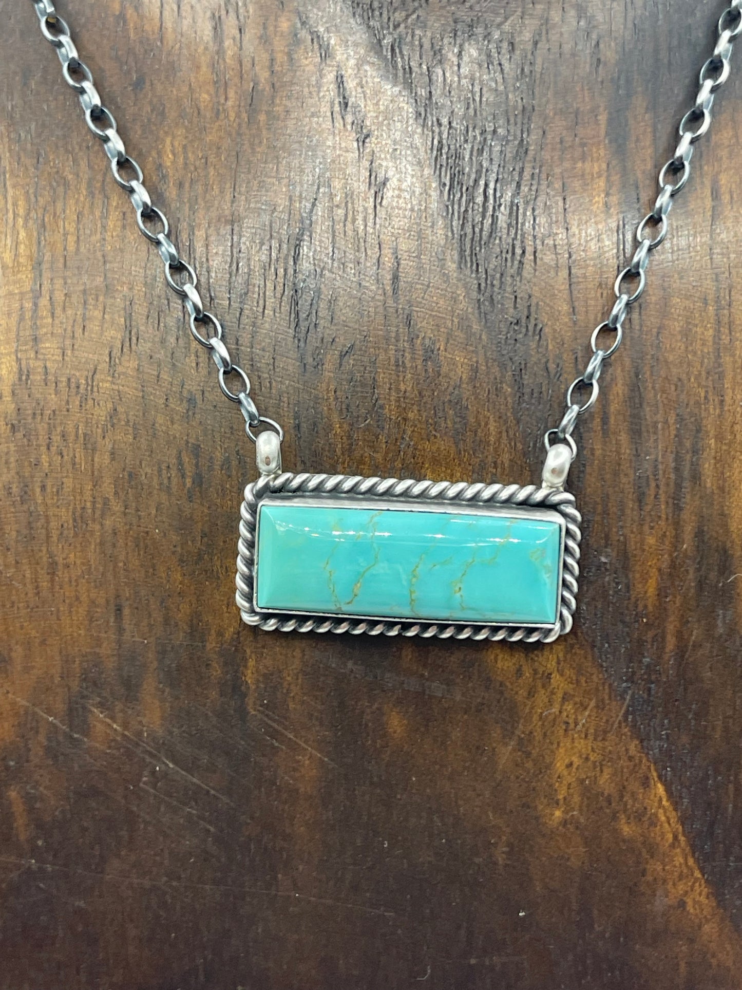Kingman Turquoise Bar Necklace by Johnny Dixon, Navajo