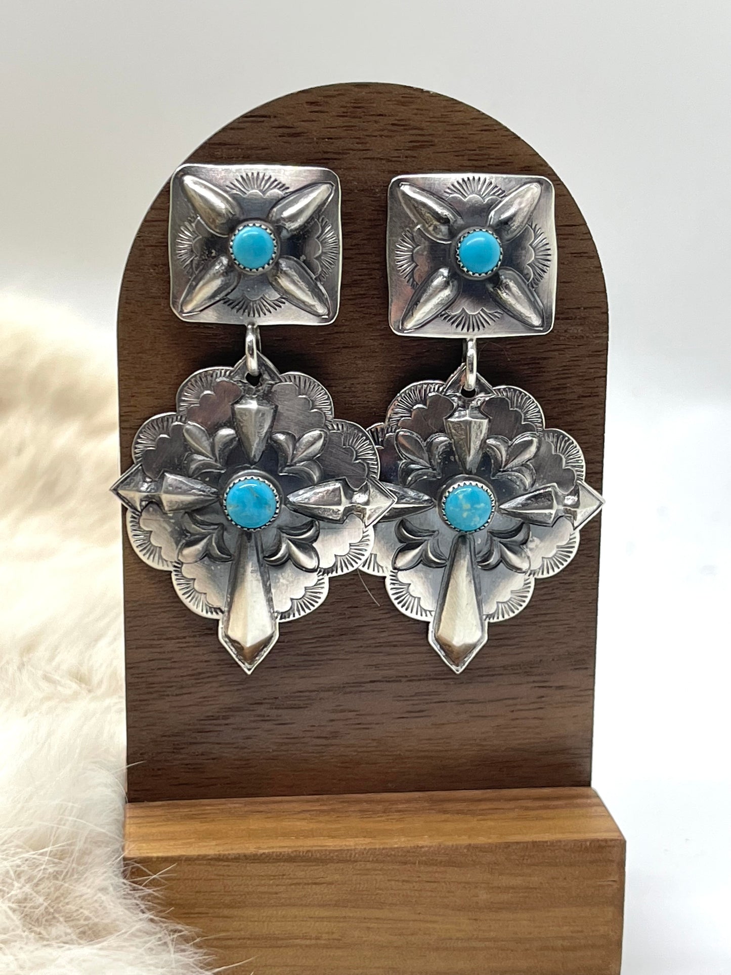 Double Concho Dangle Earrings by Glenn Livingston, Navajo