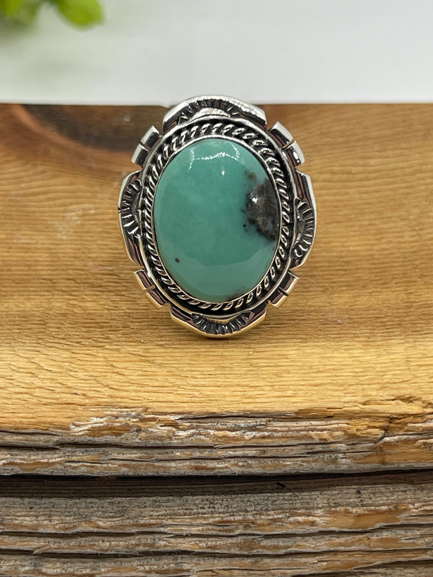 7.0 Kingman Turquoise Ring by Samuel Yellowhair, Navajo