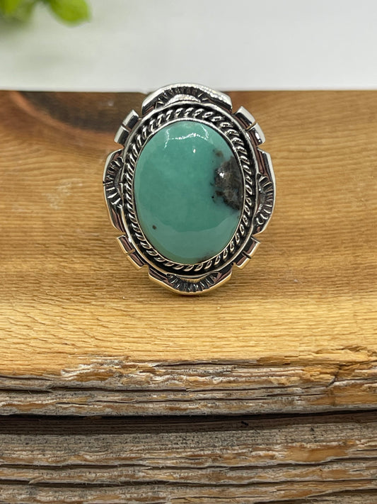 7.0 Kingman Turquoise Ring by Samuel Yellowhair, Navajo