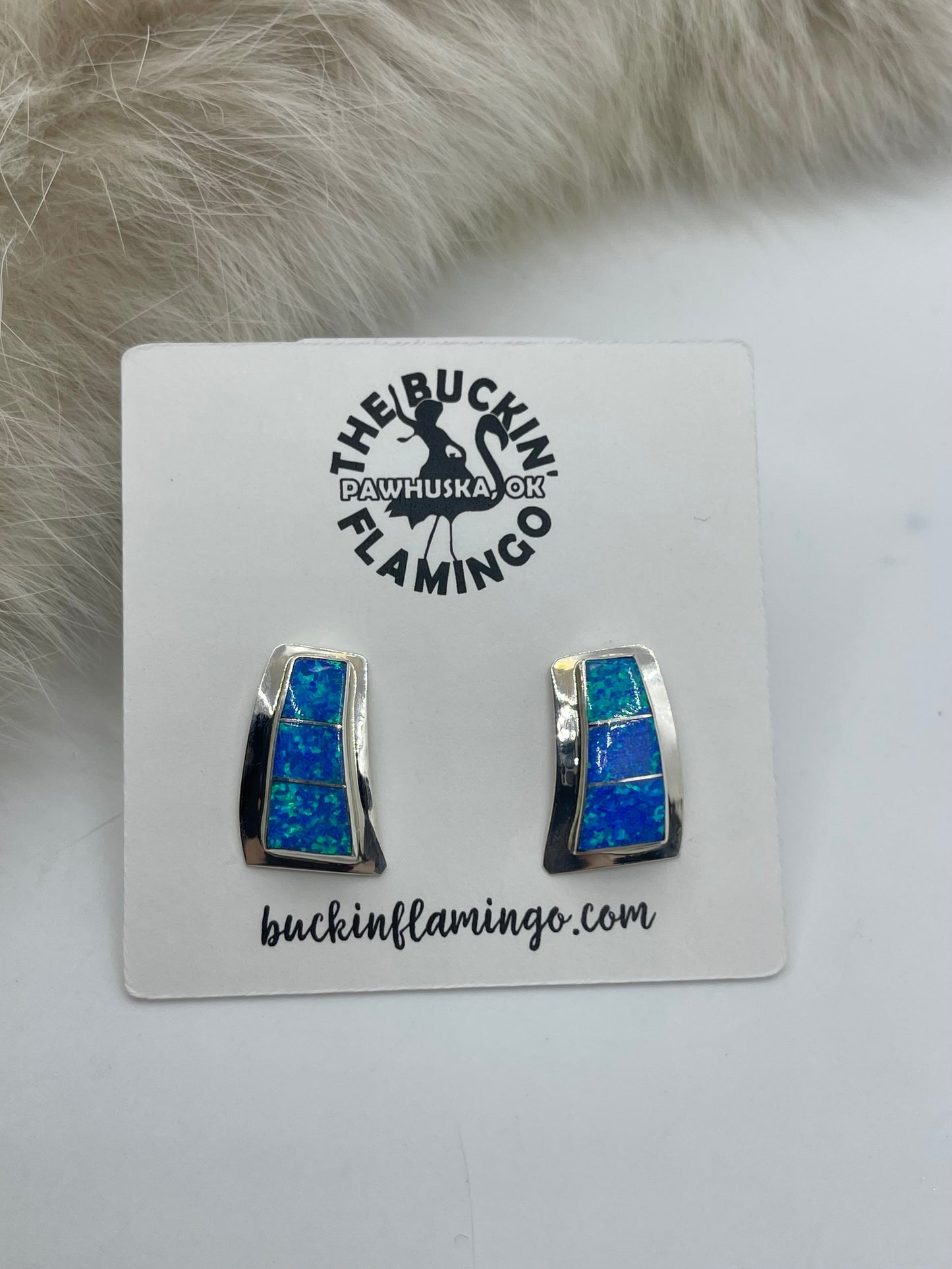 Blue Opal Post at Top Earrings by Cynthia Johnson, Navajo