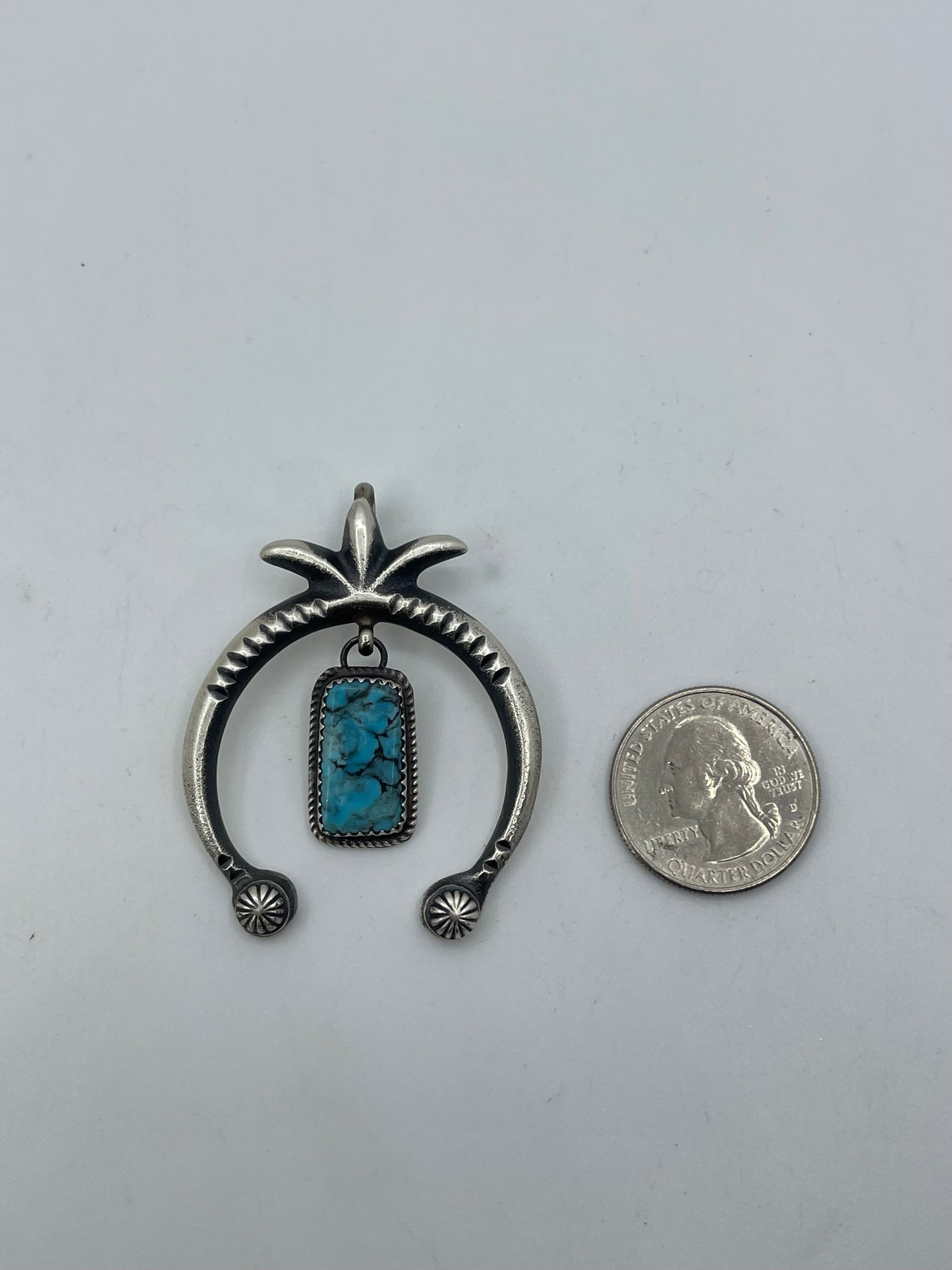 Shepherd's Hook Bale Naja Pendant with Turquoise by Mary Cayatineto, Navajo