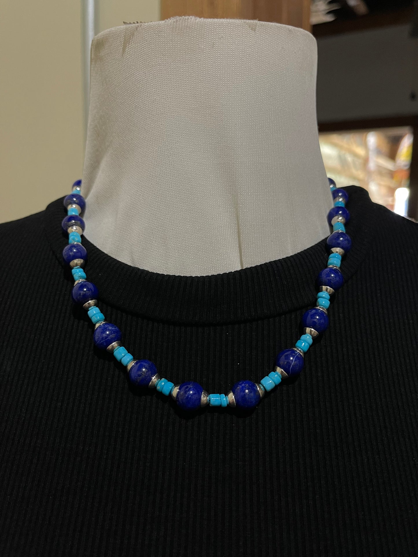 19" Lapis and Turquoise Beaded Necklace