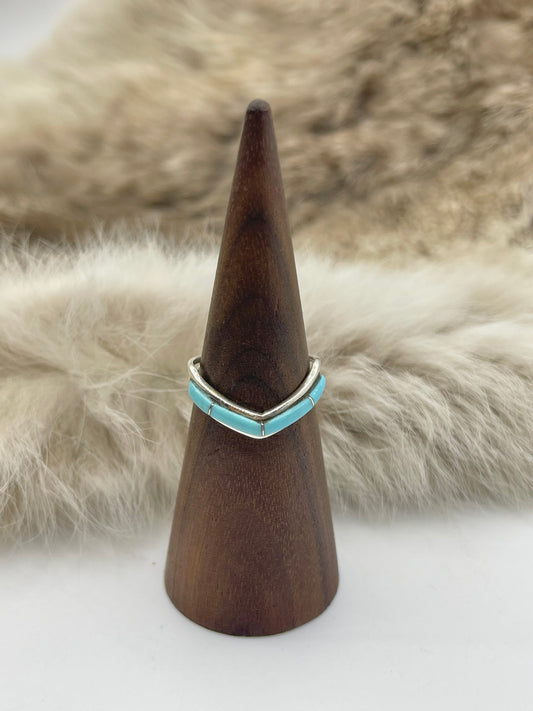 8.0 Turquoise Inlay Chevron Ring by Jamie Johnson, Navajo