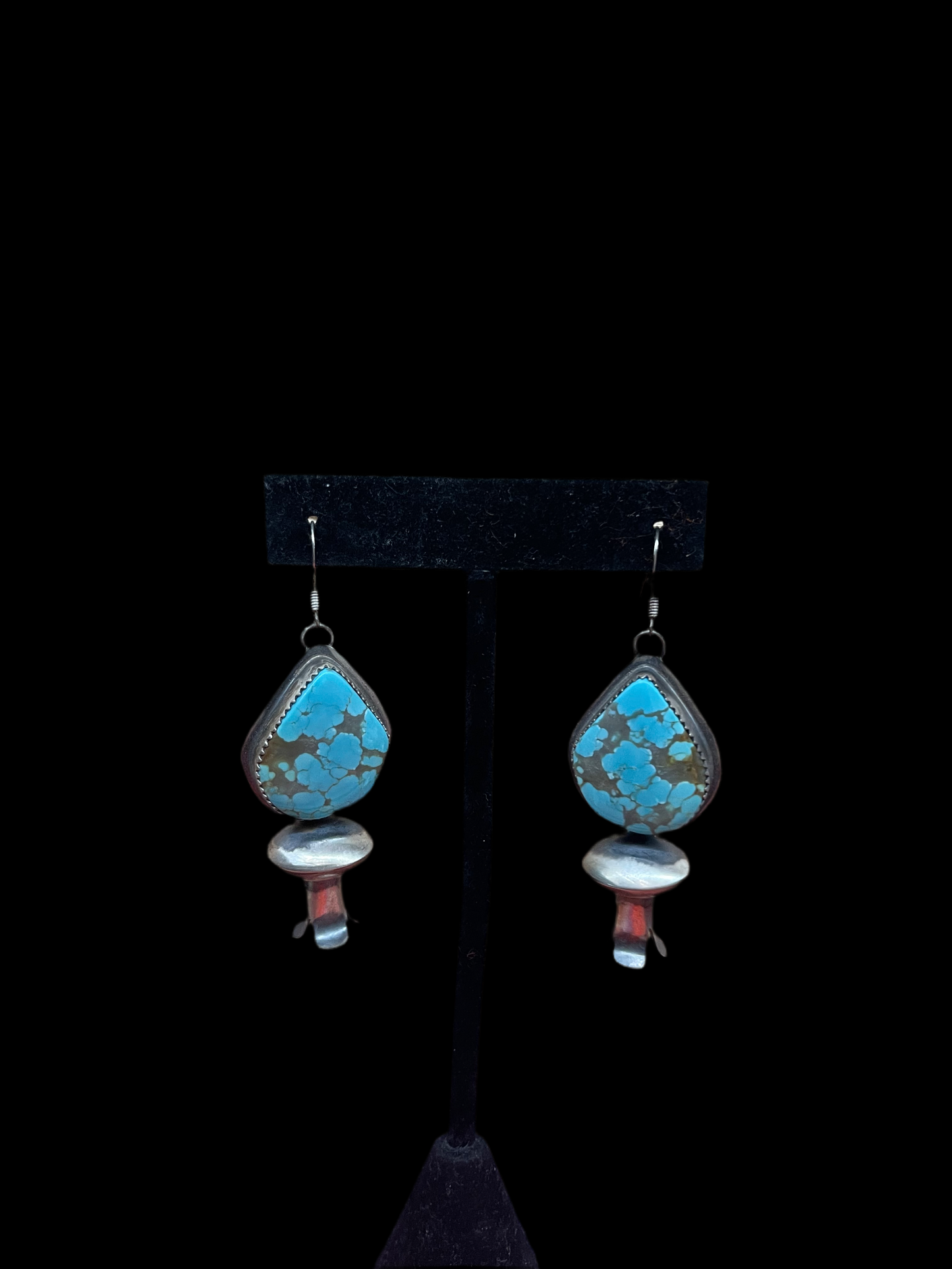 Boulder Turquoise Blossom Dangle Earrings by Juanita Long, Navajo