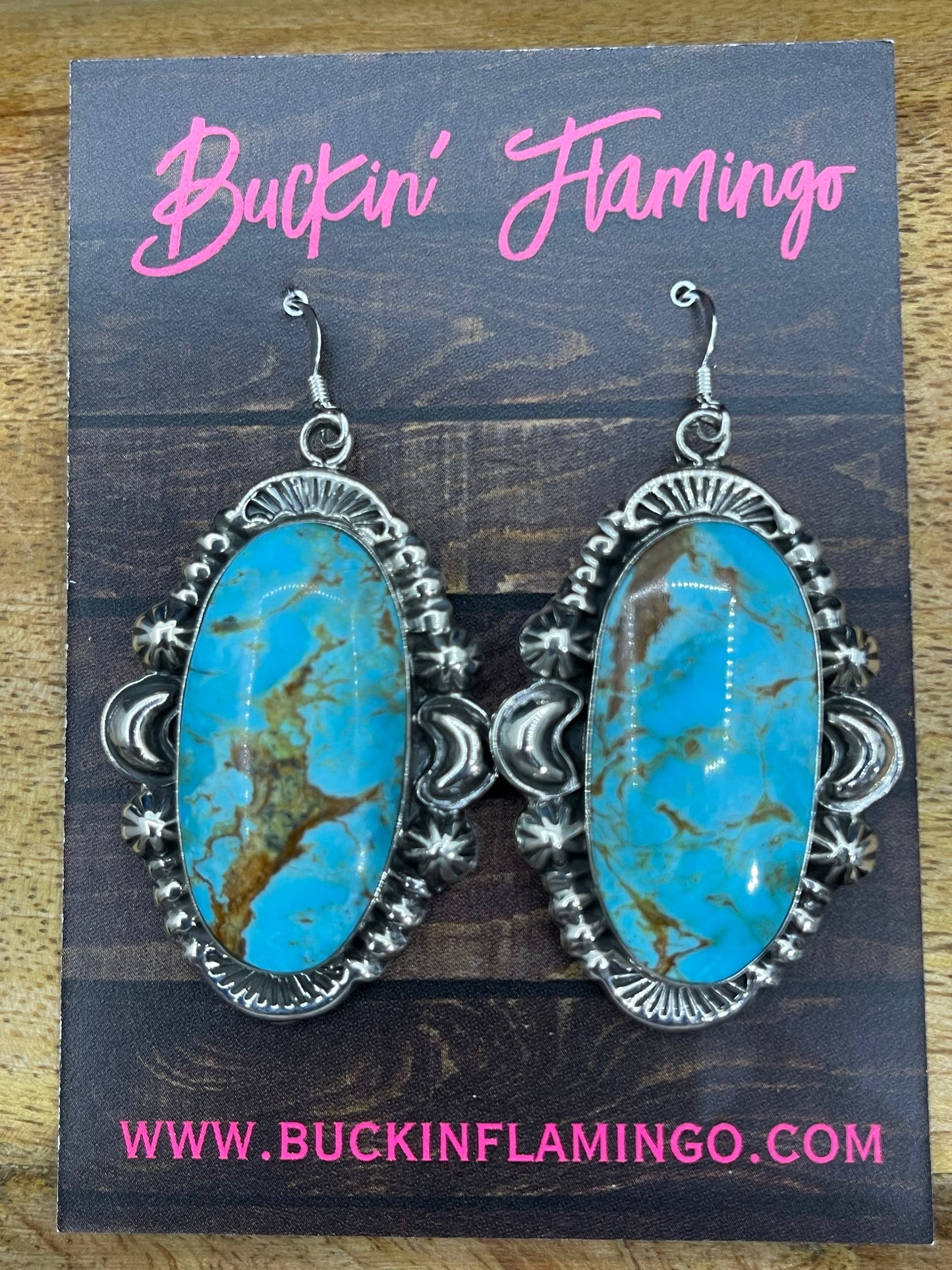 Kingman Turquoise Oval Earrings by Charlene Yazzie, Navajo