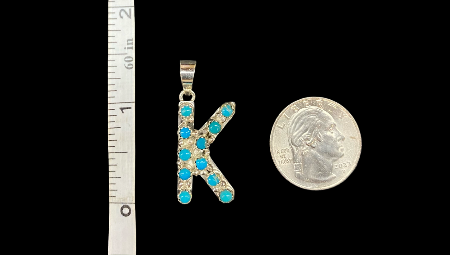 "K" Turquoise Pendant by Scott Skeets, Navajo