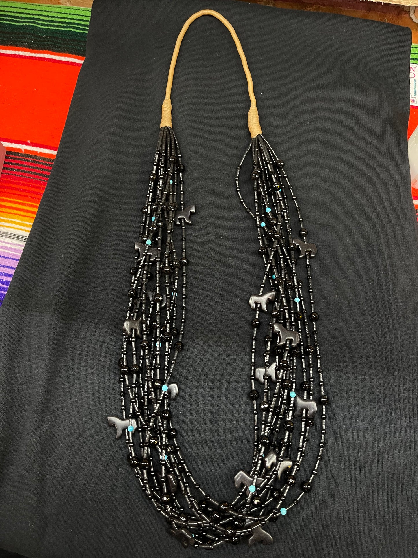 Hand-Cut Onxy Bead and Horses Necklace