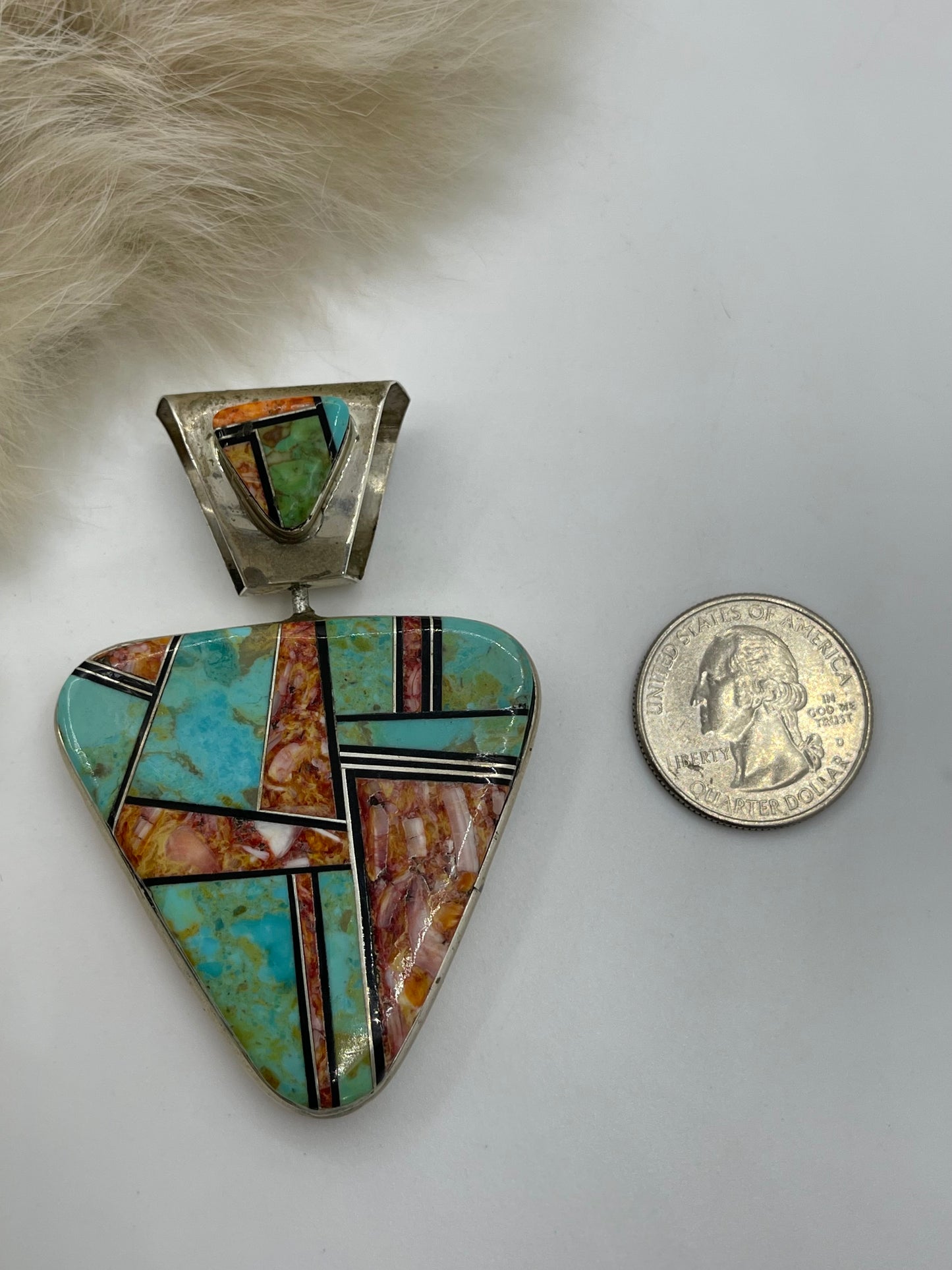 Vintage Reversible Turquoise and Spiny Oyster Pendant with a 9.4mm Bale by TG