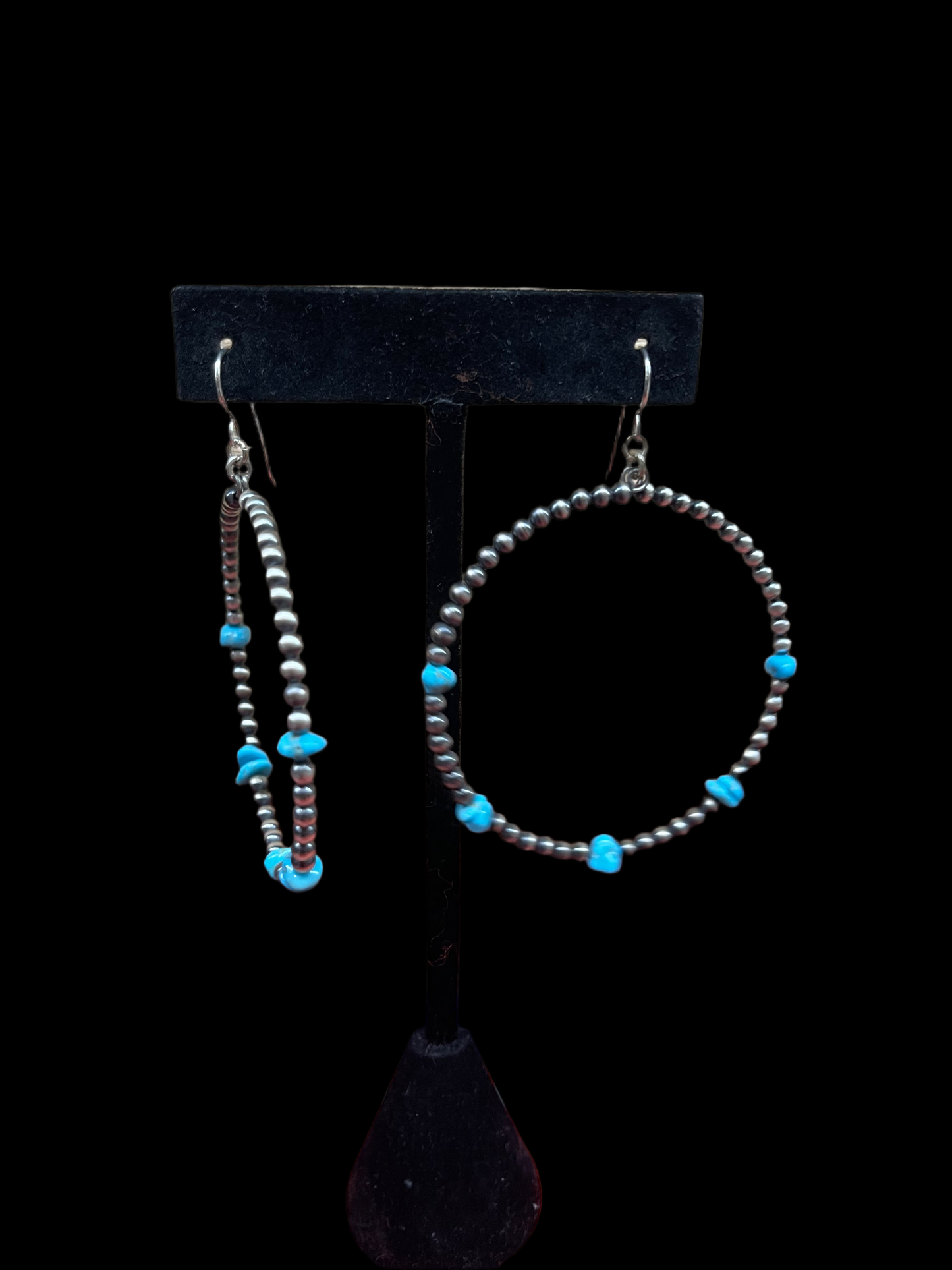 Navajo Pearl Hoops Chunk of Natural Sleeping Beauty