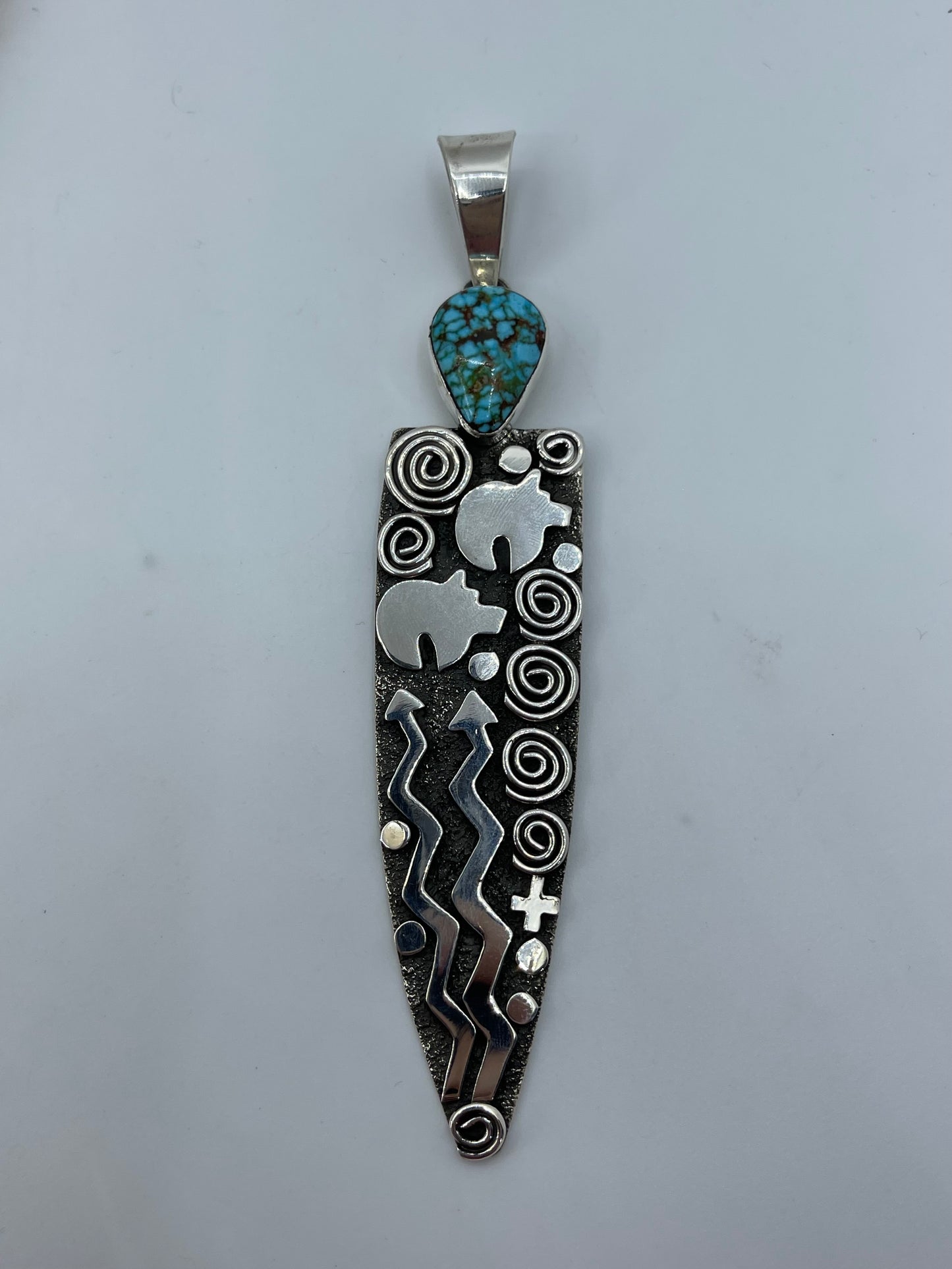 Grandma Petroglyph Pendant with Kingman Web Turquoise by Alex Sanchez, Navajo